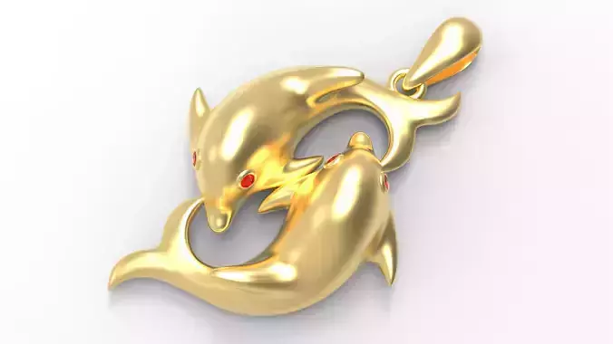 Diamond Dolphin Pendant detail printed 3d model rendering