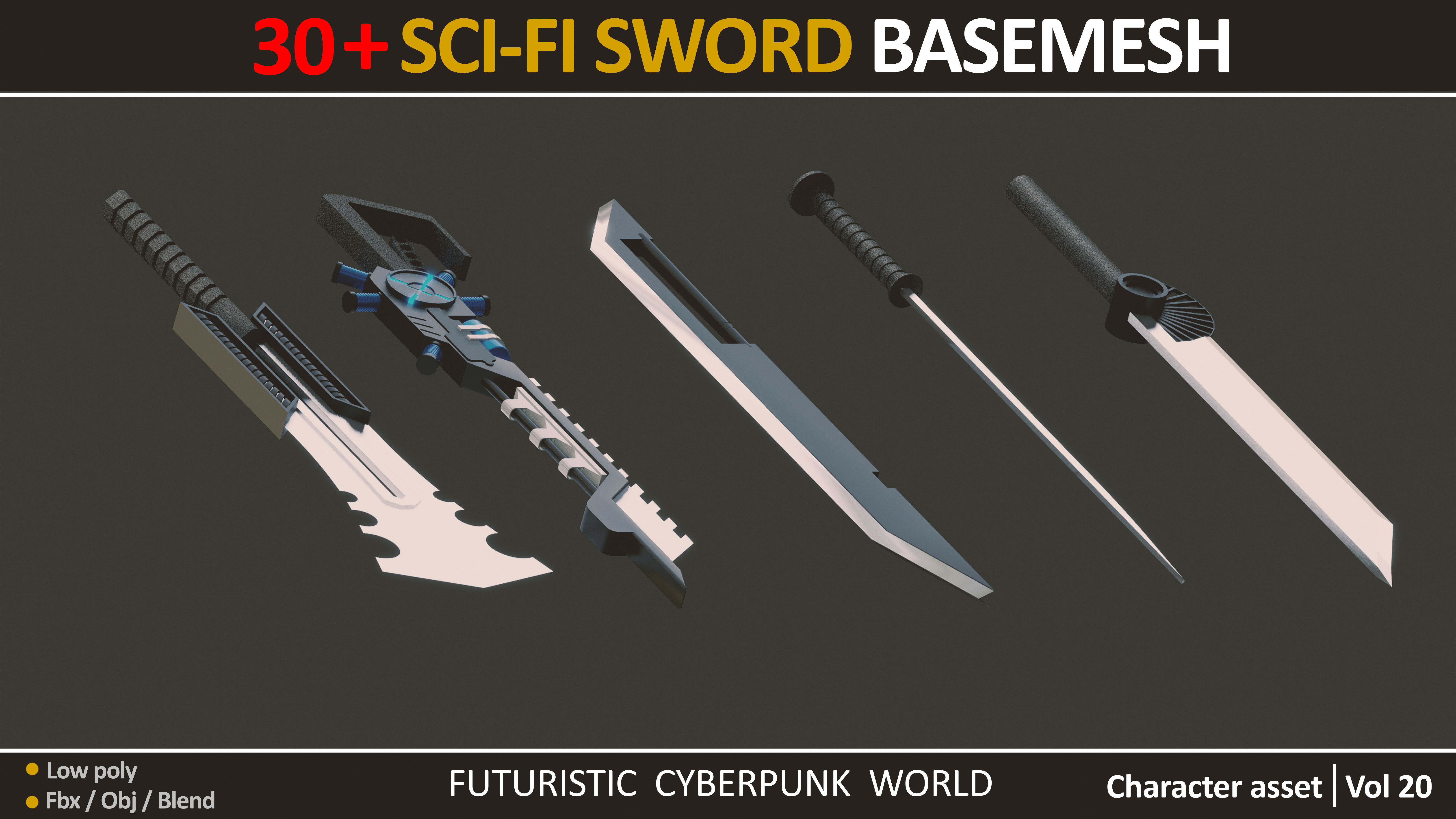 30 SCI FI SWORD BASEMESH  Low-poly 3D model_10