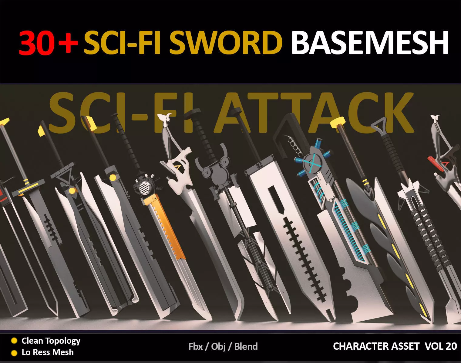 30 SCI FI SWORD BASEMESH  Low-poly 3D model_0