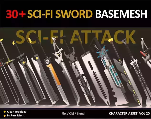 30 SCI FI SWORD BASEMESH  Low-poly 3D model