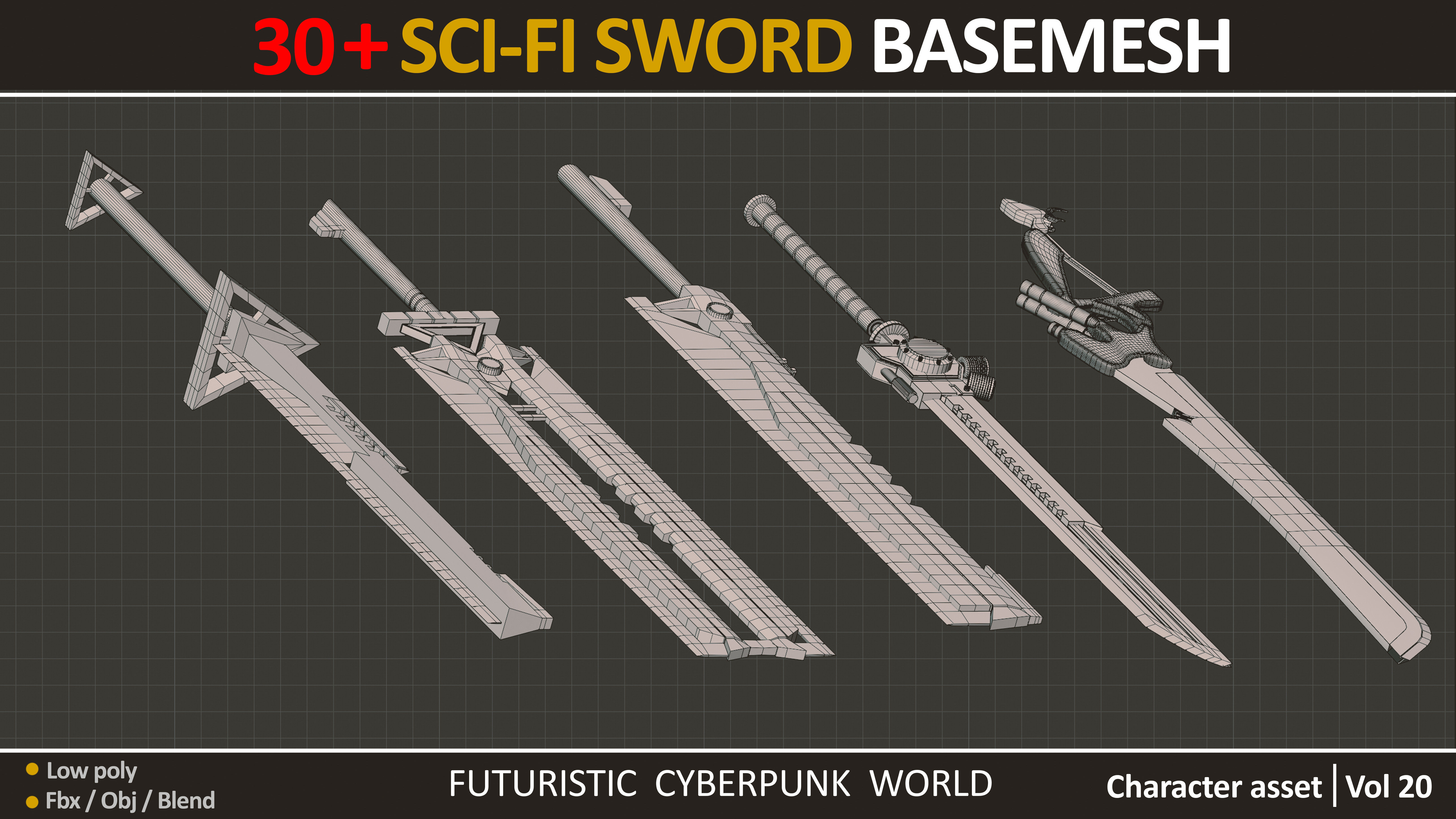 30 SCI FI SWORD BASEMESH  Low-poly 3D model_3