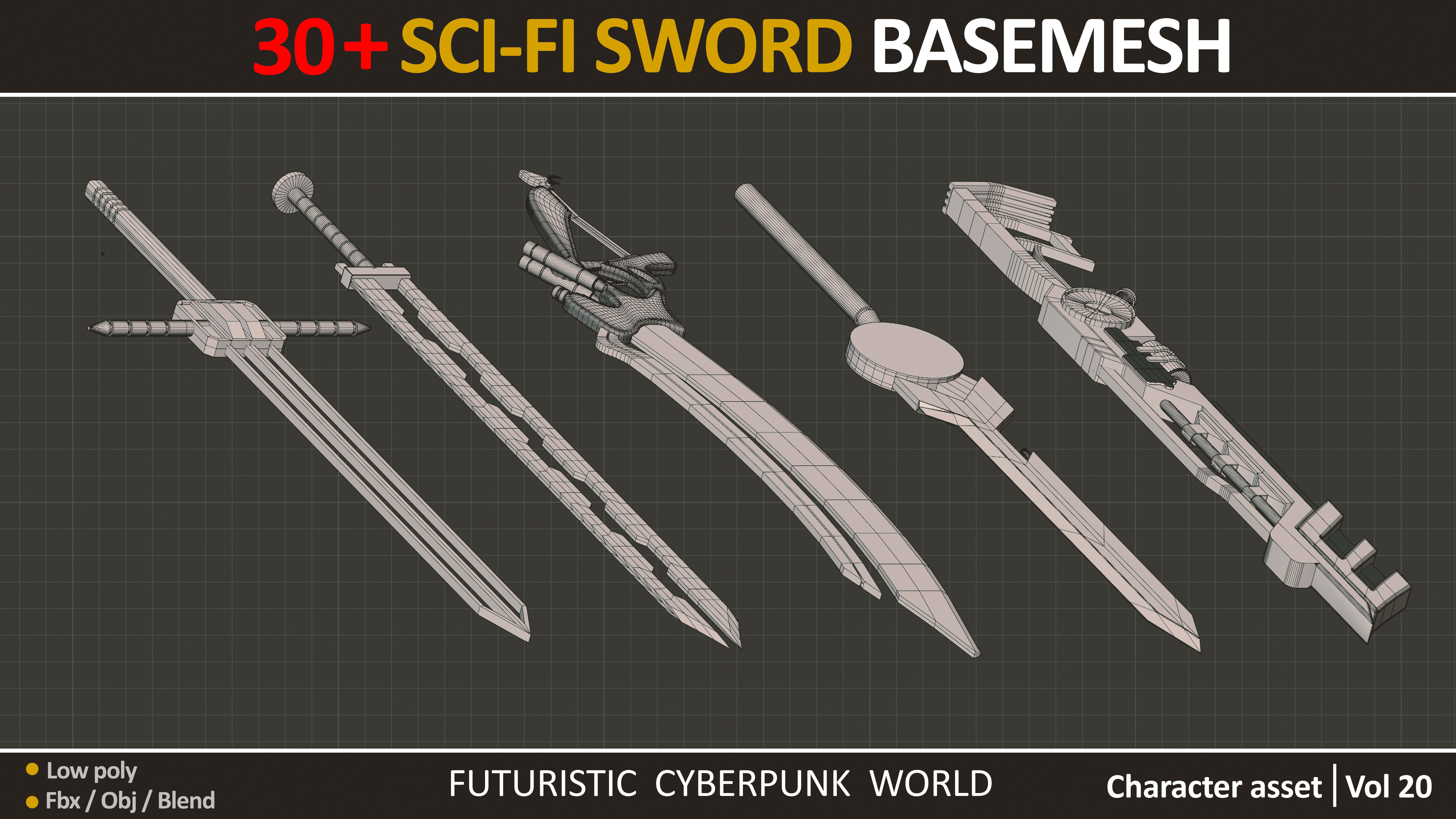 30 SCI FI SWORD BASEMESH  Low-poly 3D model_9