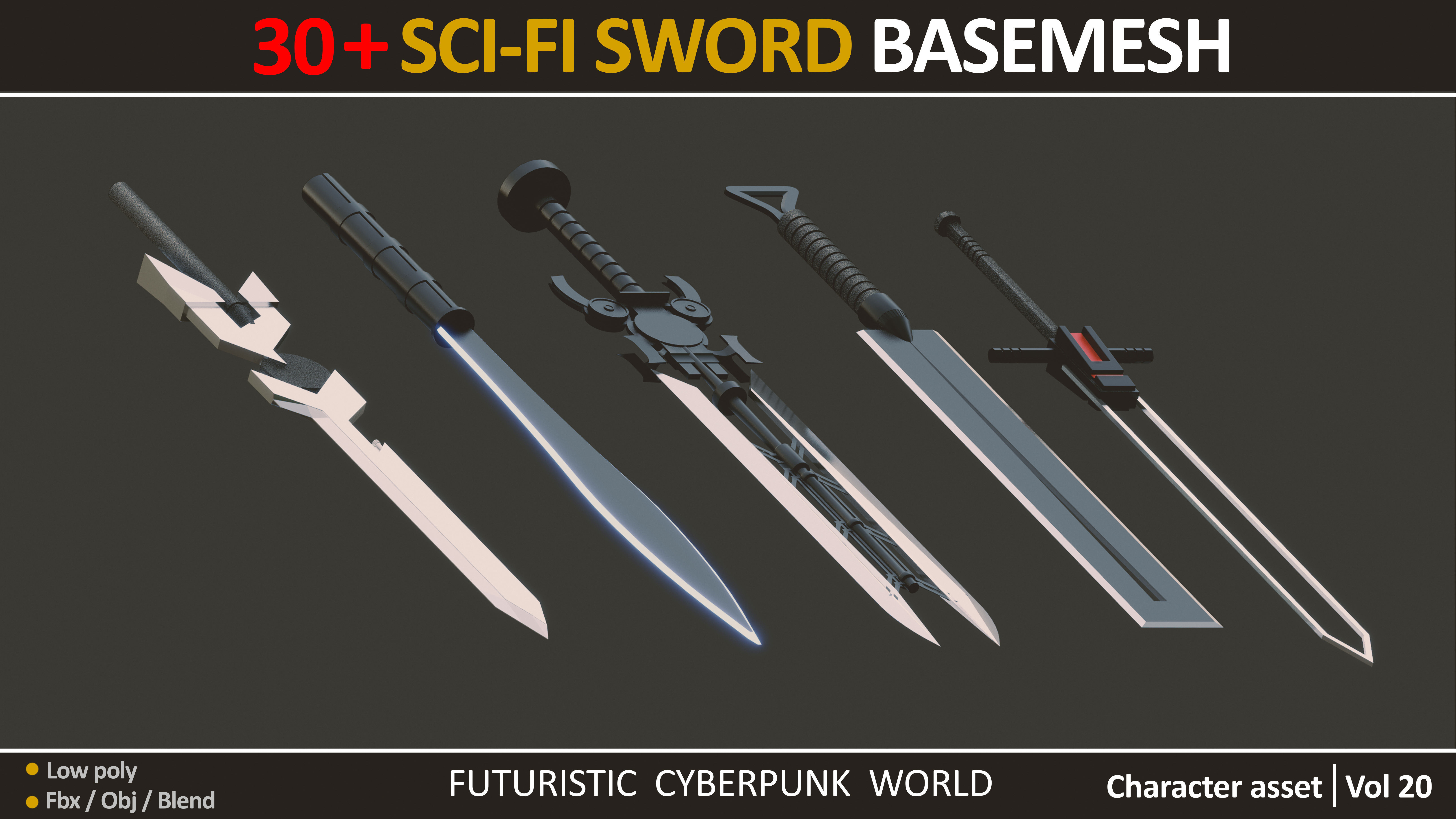 30 SCI FI SWORD BASEMESH  Low-poly 3D model_6