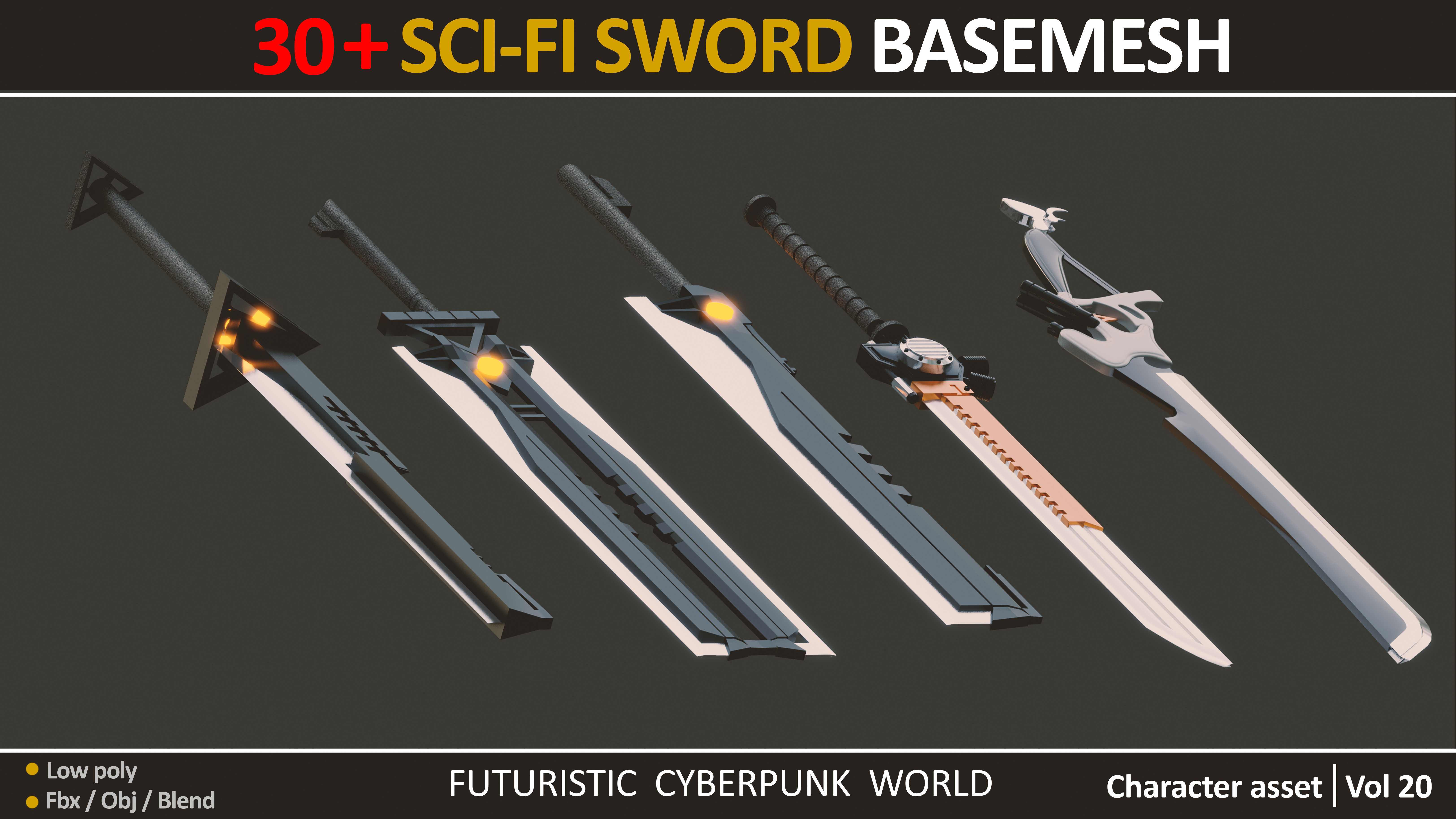 30 SCI FI SWORD BASEMESH  Low-poly 3D model_2