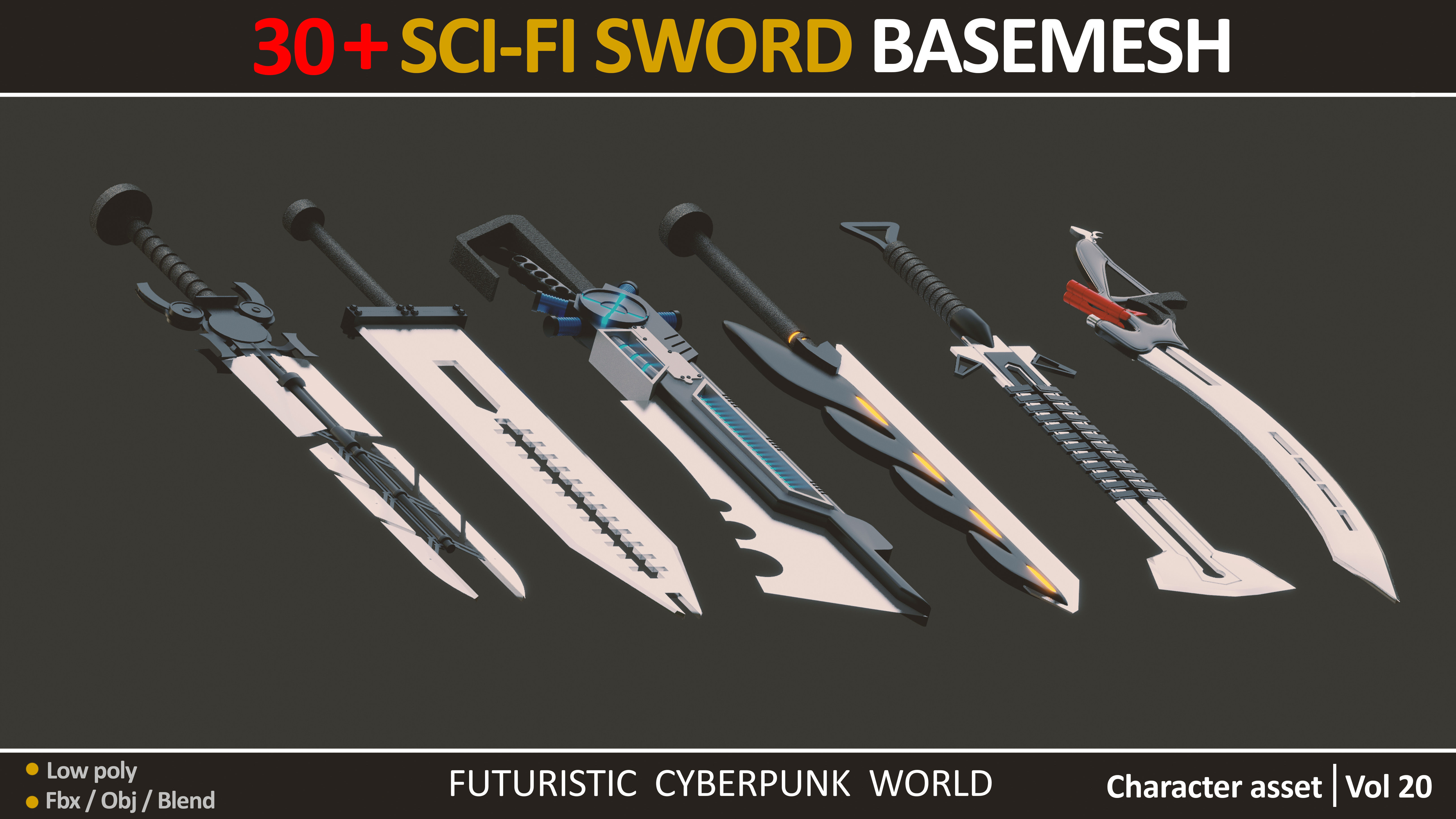 30 SCI FI SWORD BASEMESH  Low-poly 3D model_4