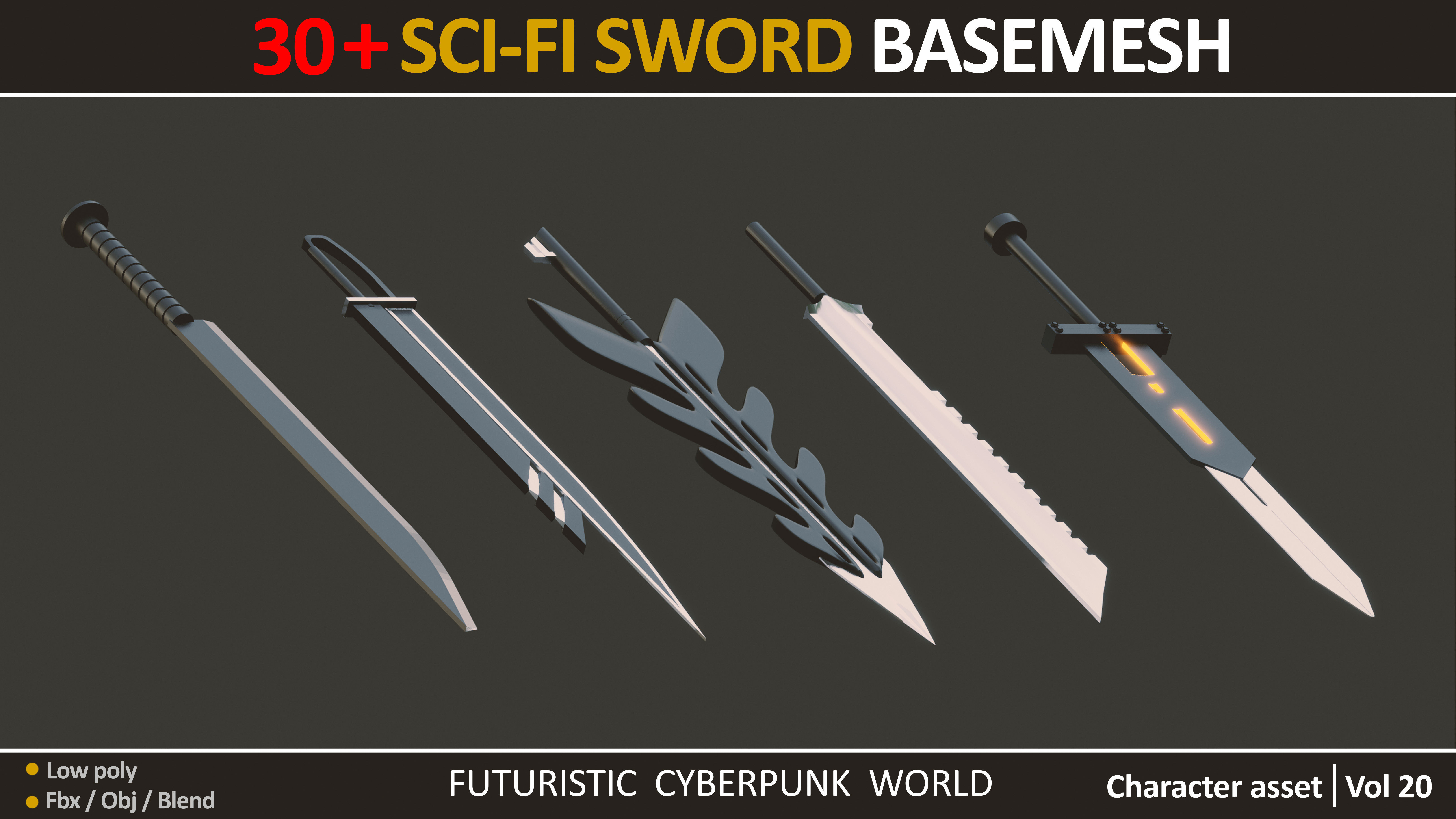 30 SCI FI SWORD BASEMESH  Low-poly 3D model_12