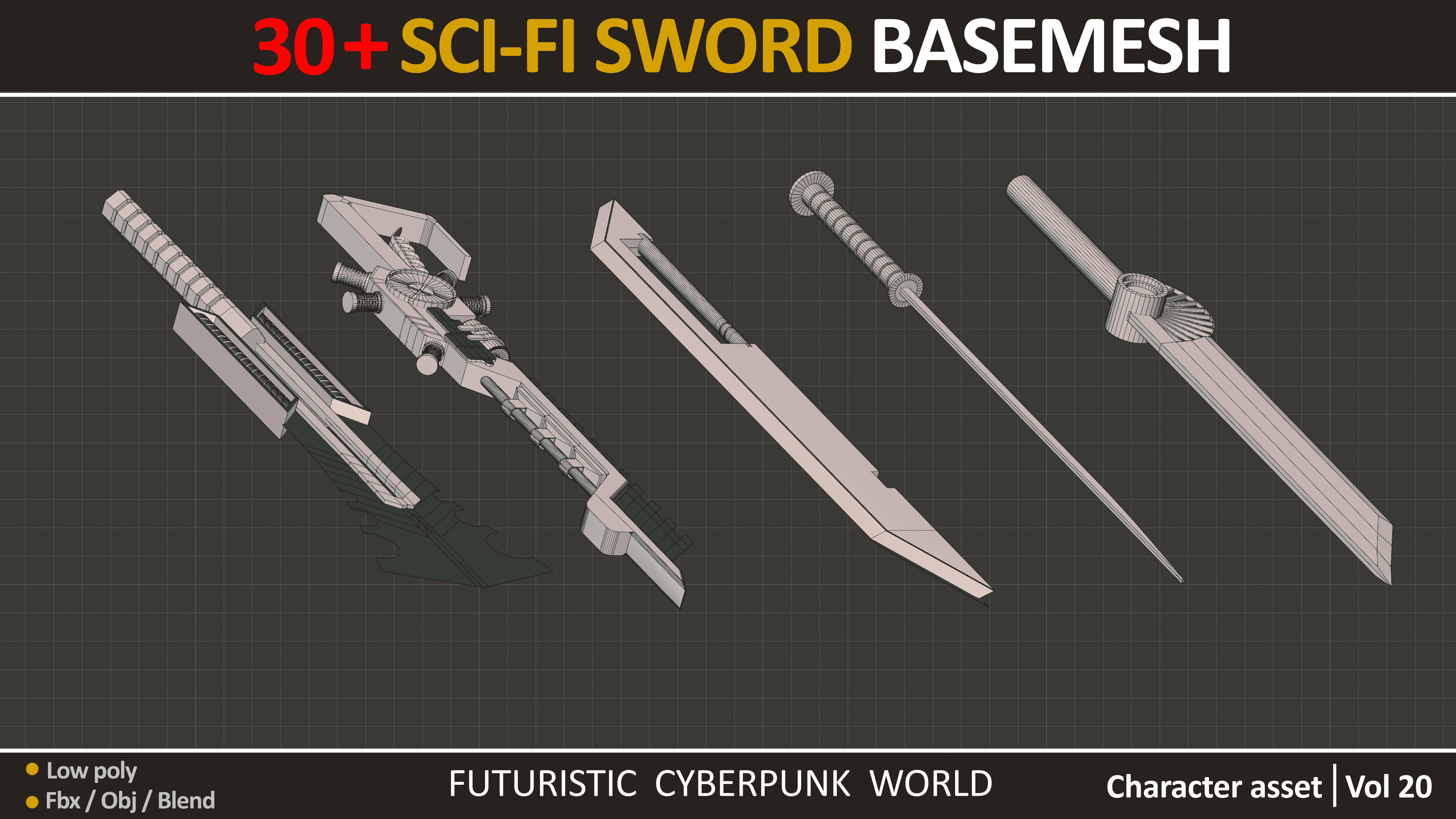 30 SCI FI SWORD BASEMESH  Low-poly 3D model_11