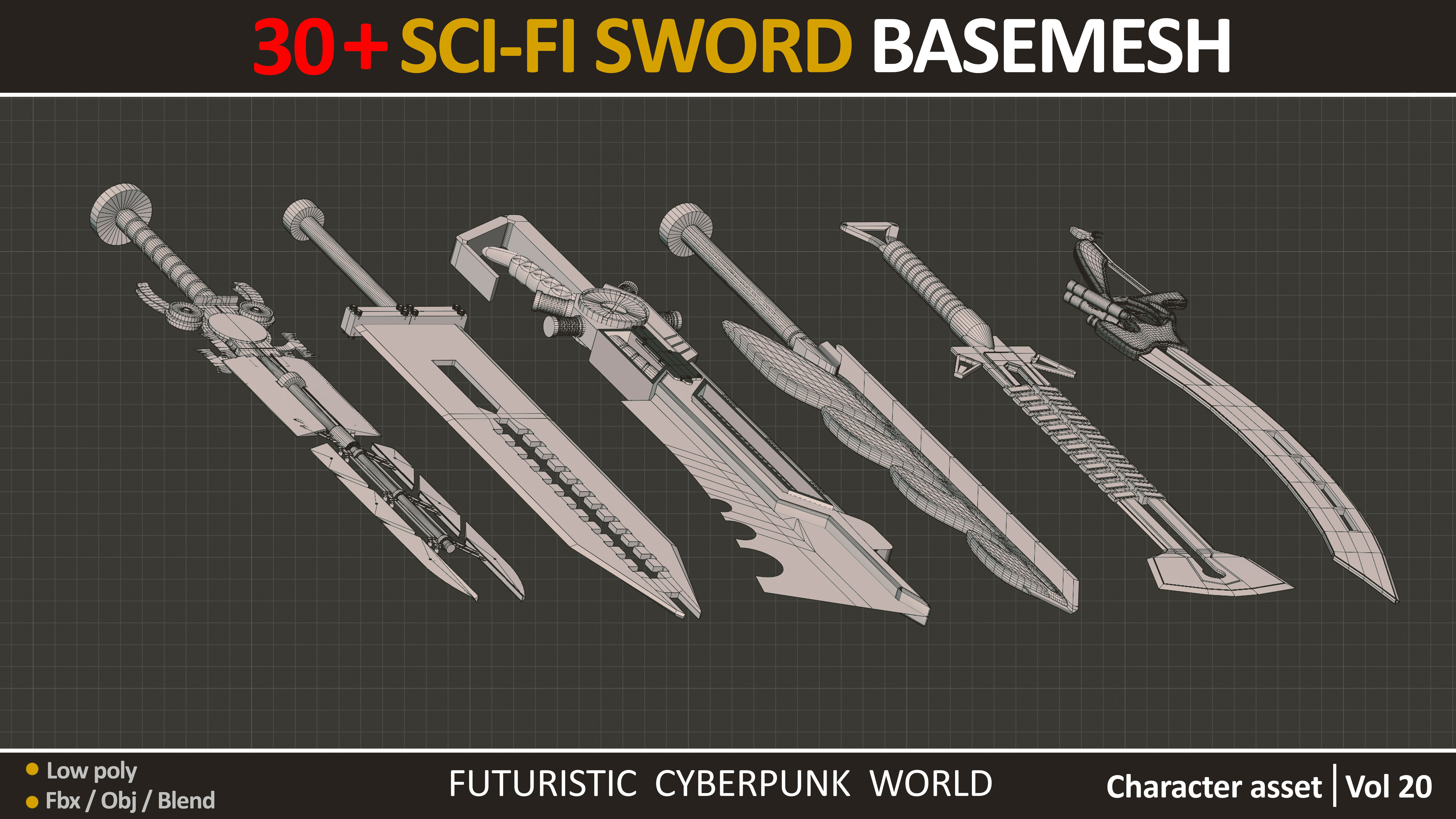 30 SCI FI SWORD BASEMESH  Low-poly 3D model_5