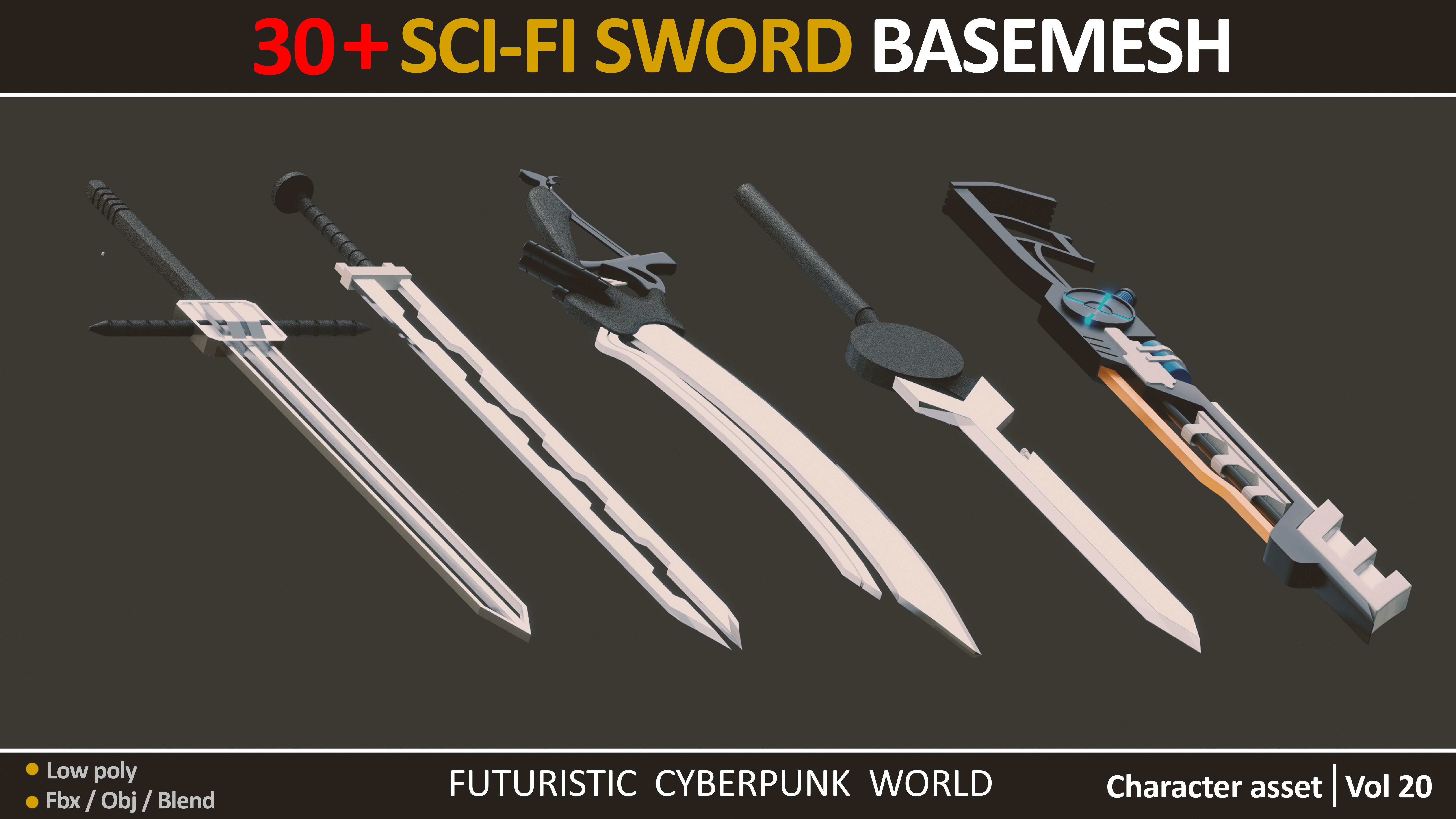 30 SCI FI SWORD BASEMESH  Low-poly 3D model_8