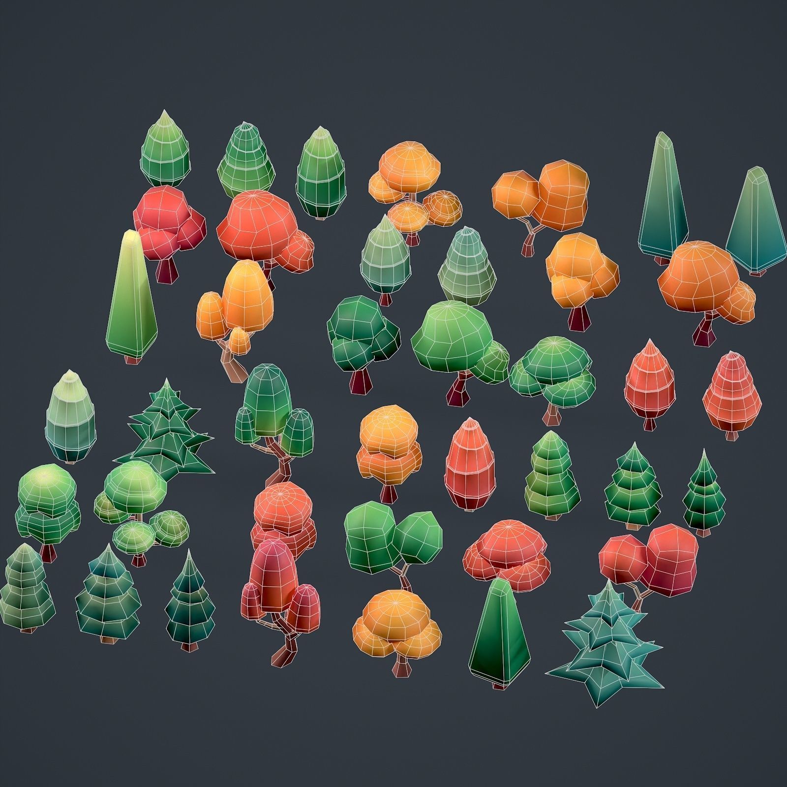 Stylized lowpoly trees set Low-poly 3D model_3