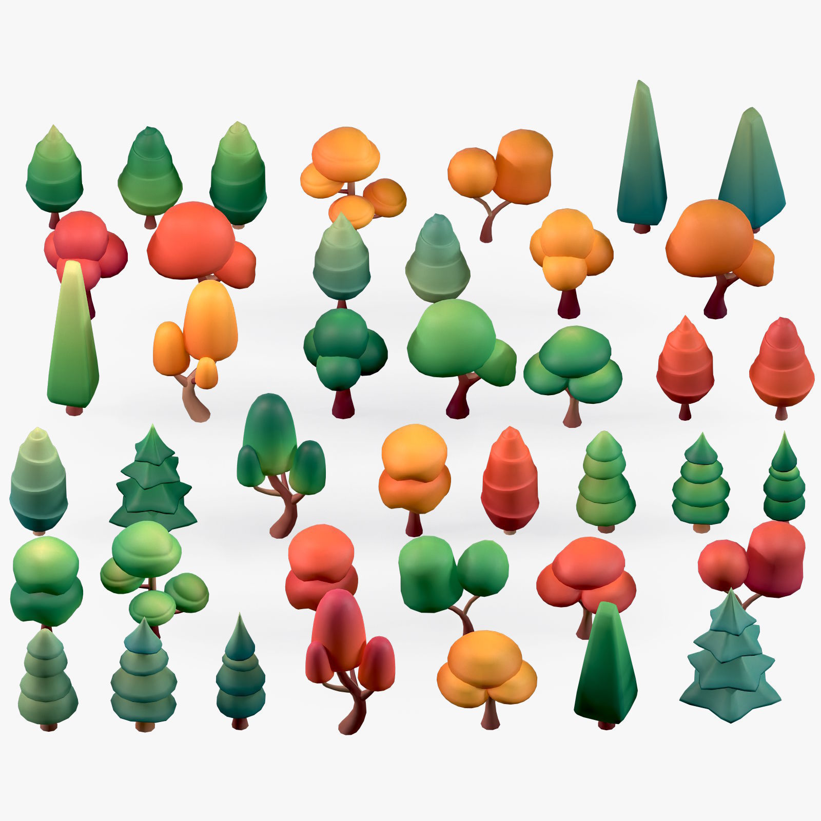 Stylized lowpoly trees set Low-poly 3D model_7