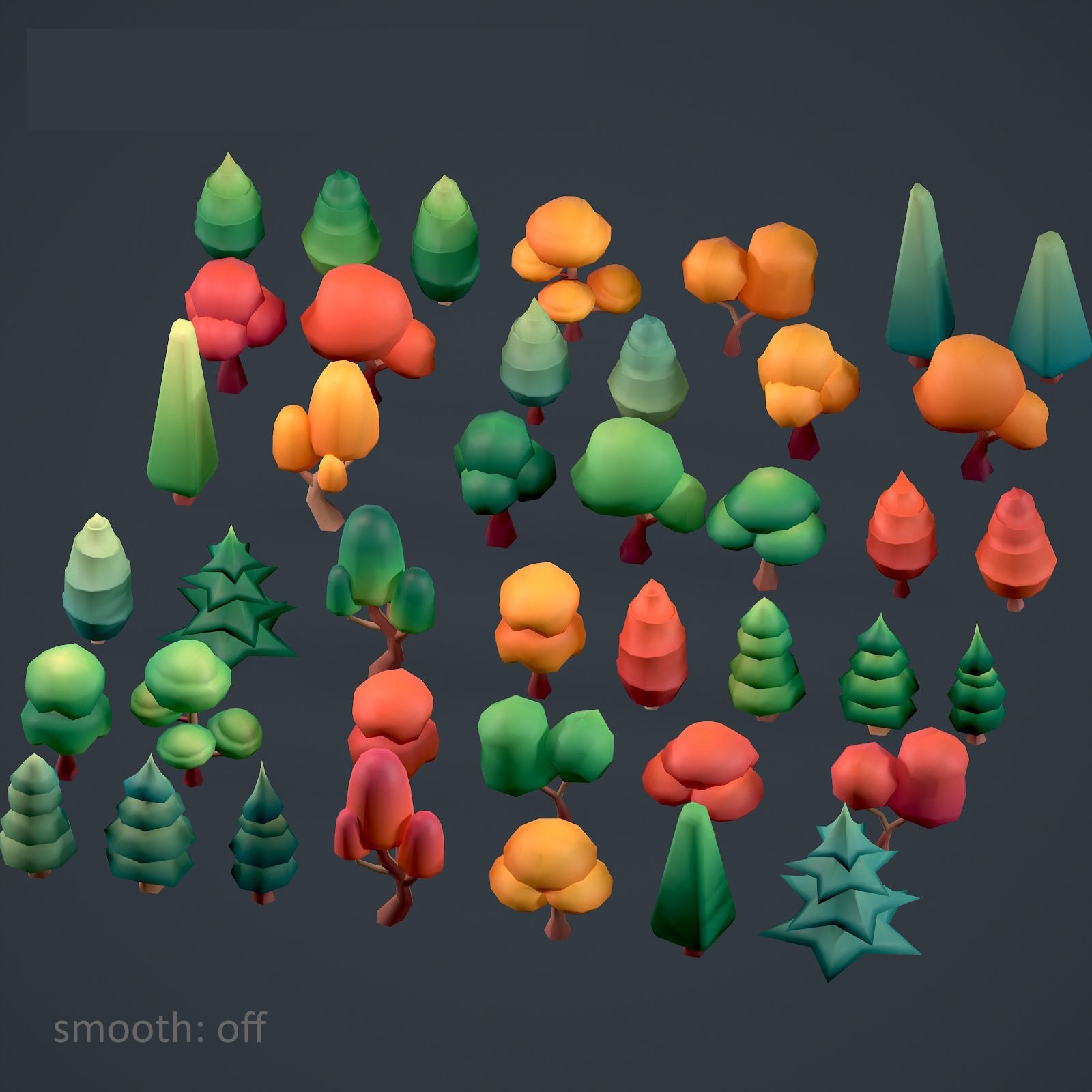 Stylized lowpoly trees set Low-poly 3D model_2