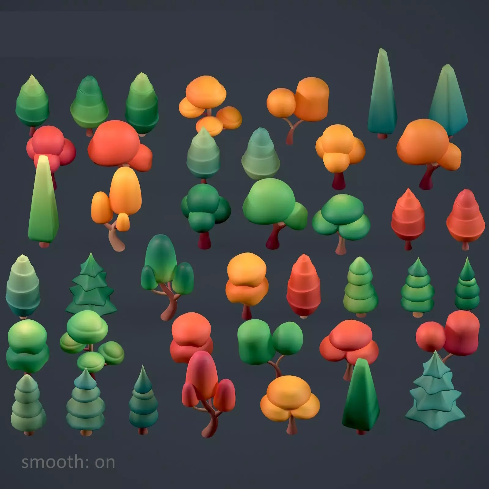 Stylized lowpoly trees set Low-poly 3D model_0