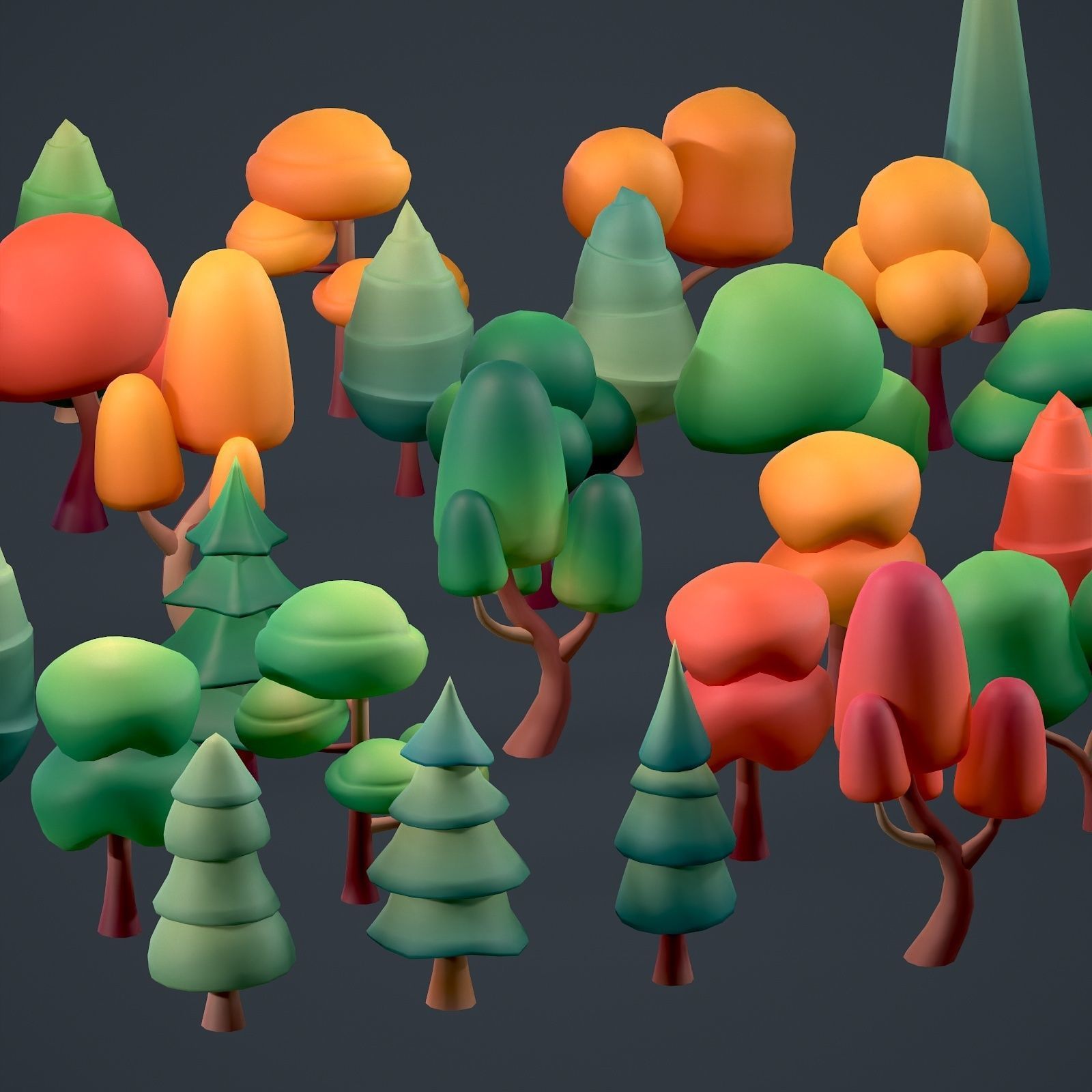 Stylized lowpoly trees set Low-poly 3D model_6