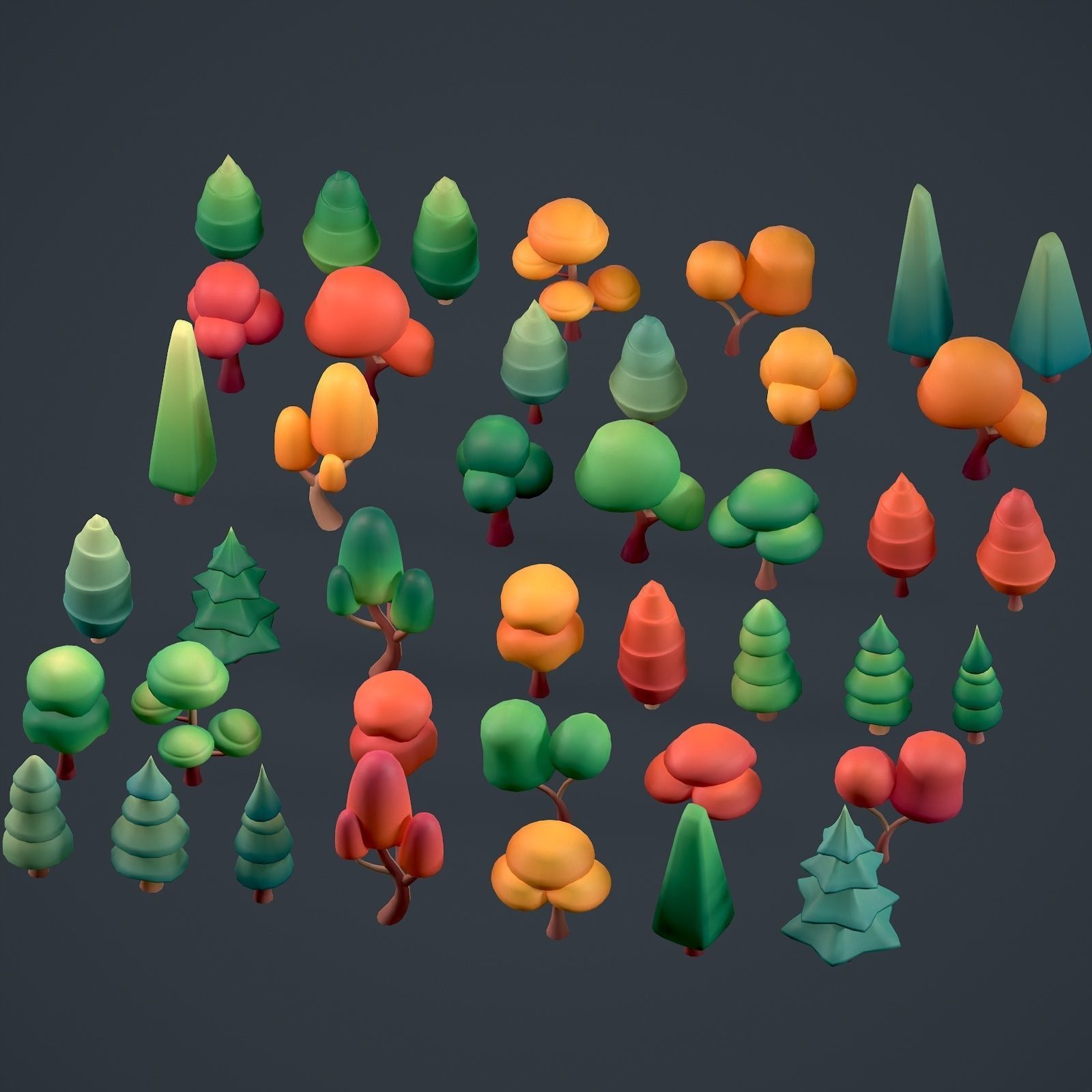 Stylized lowpoly trees set Low-poly 3D model_8