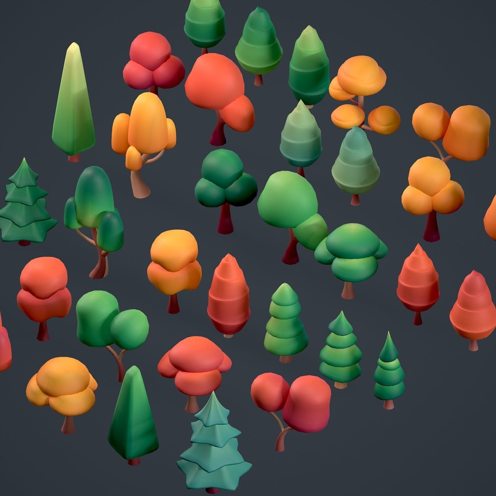 Stylized lowpoly trees set Low-poly 3D model_5