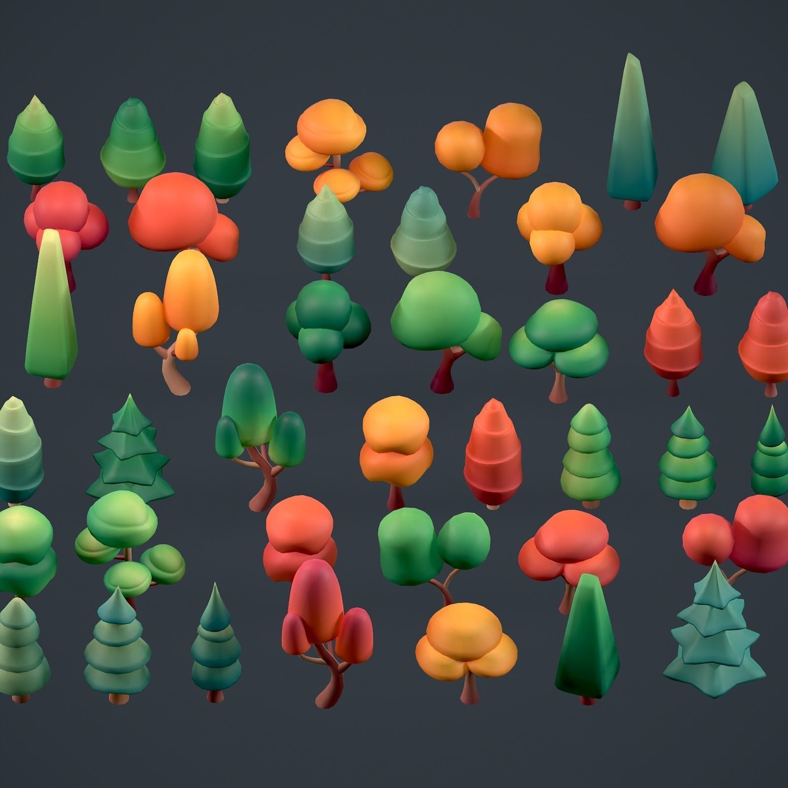 Stylized lowpoly trees set Low-poly 3D model_4