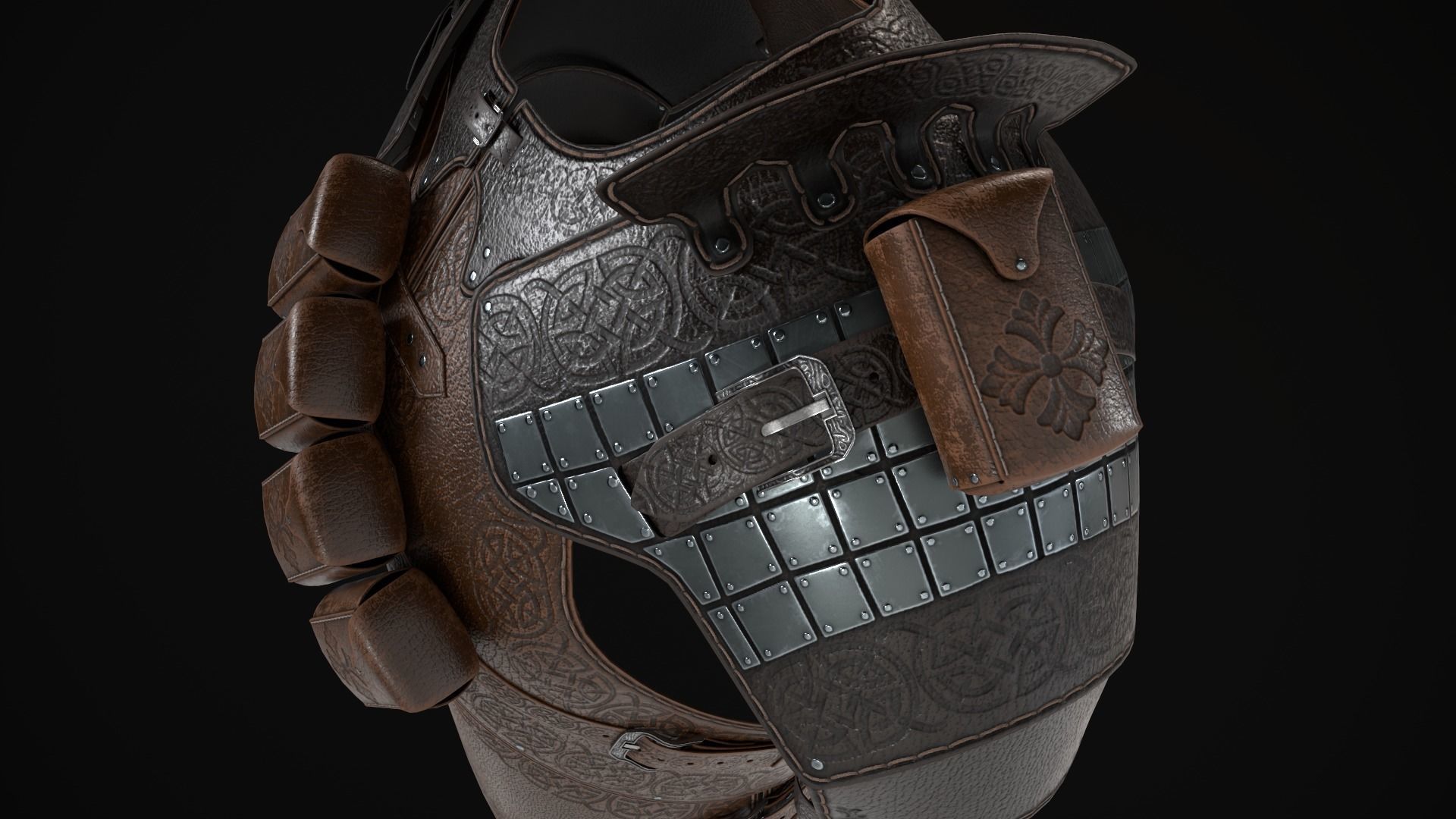 Modular leather armour Low-poly 3D model_5