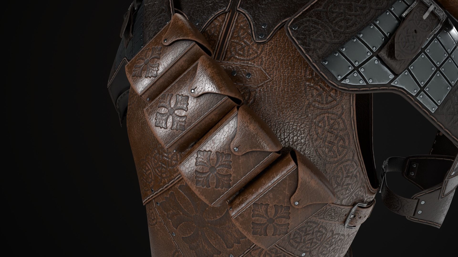 Modular leather armour Low-poly 3D model_6