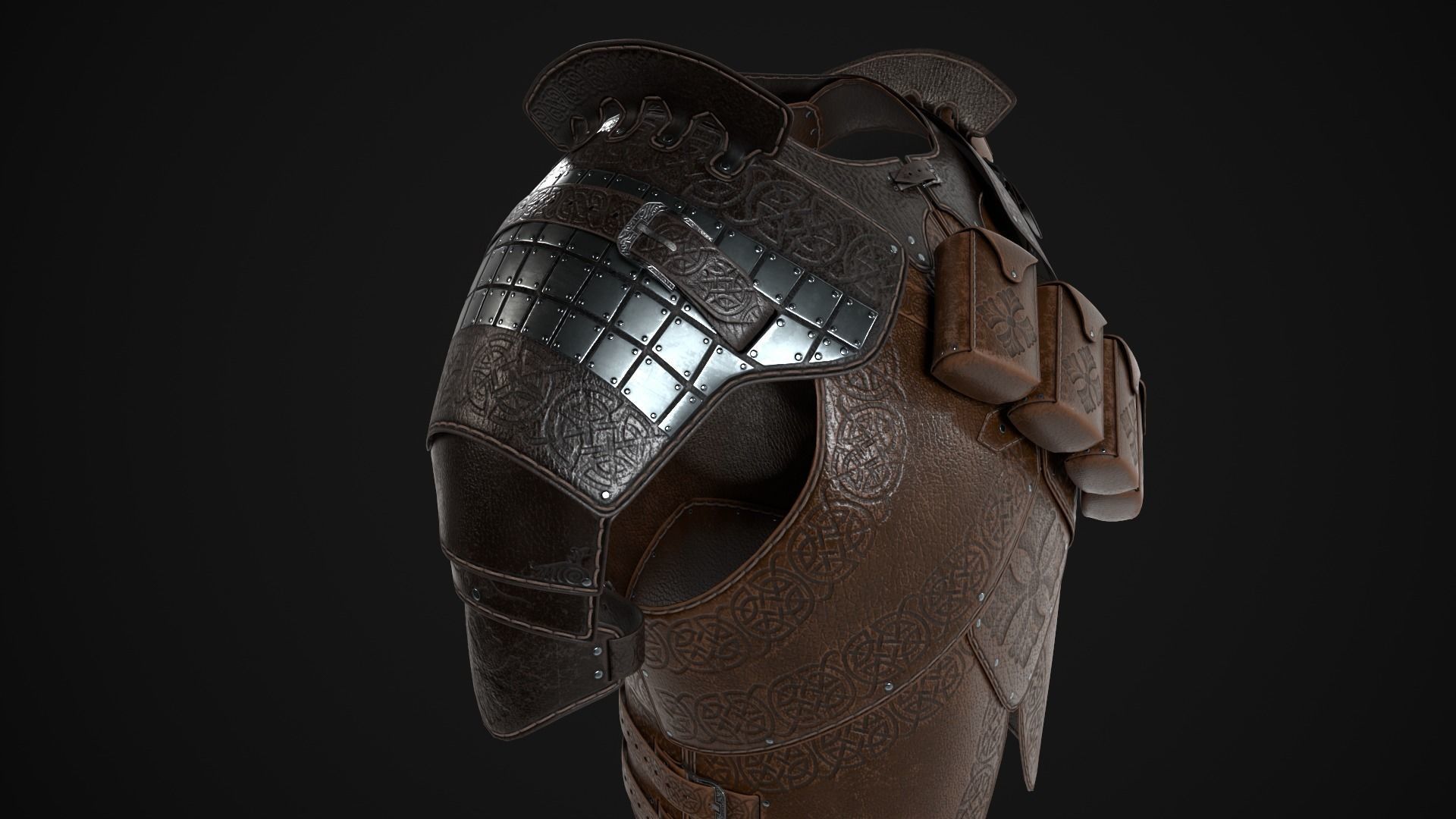 Modular leather armour Low-poly 3D model_4