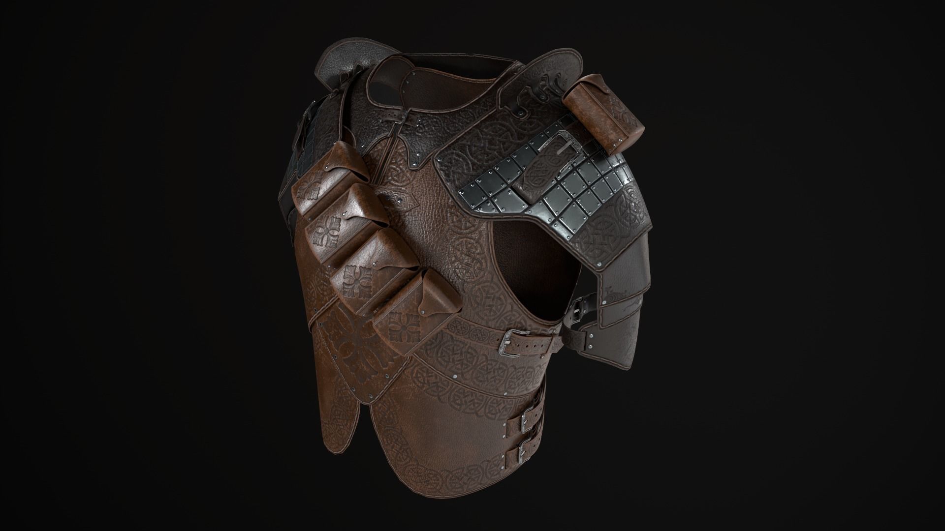 Modular leather armour Low-poly 3D model_2