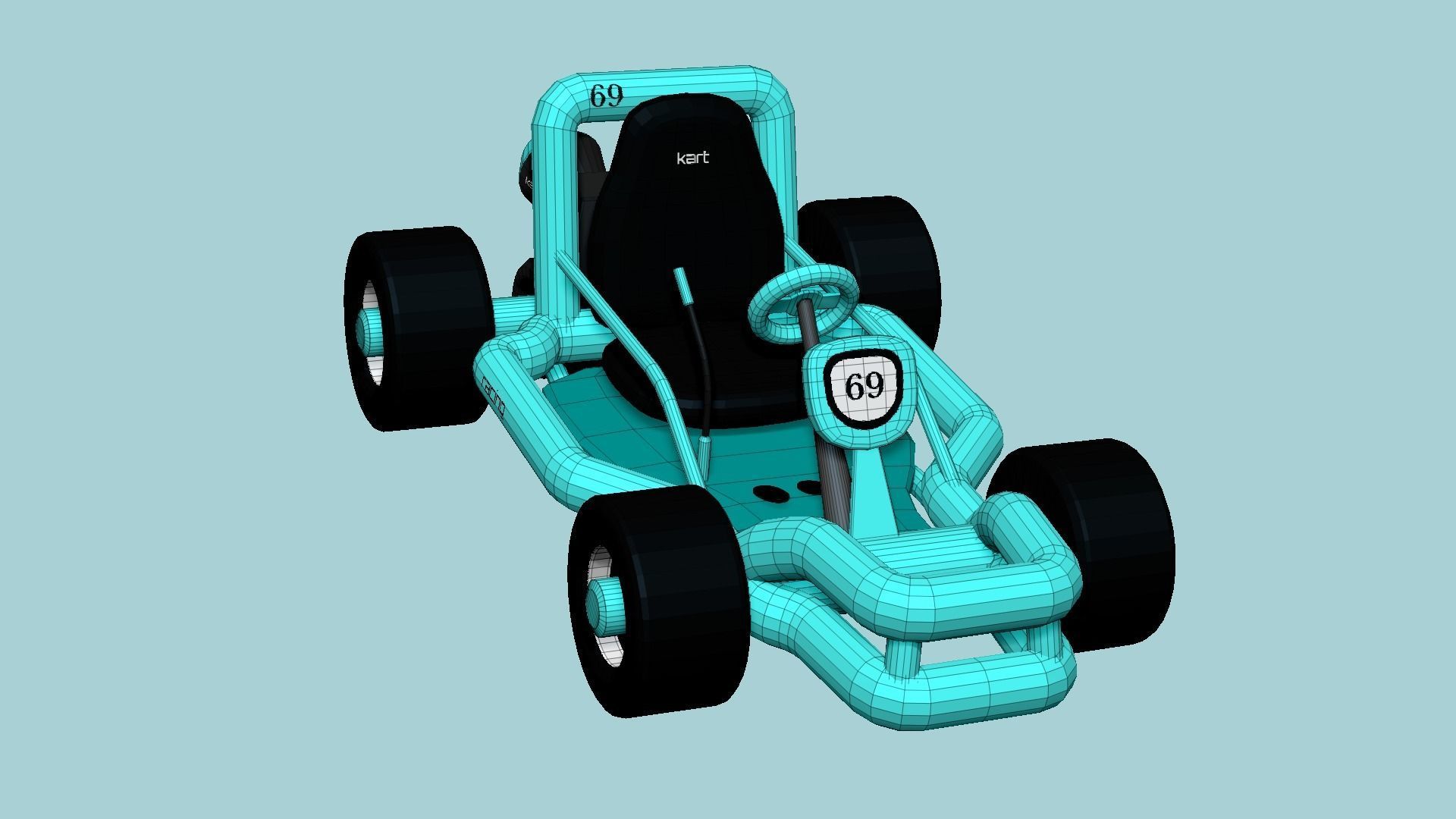 Cartoon Kart H10 Light Blue - Vehicle Racing Design Low-poly 3D model_6
