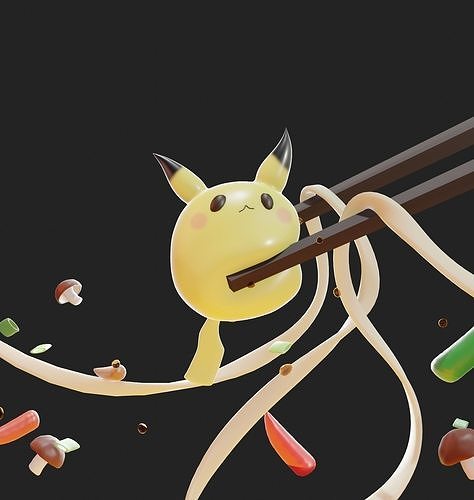 test12345 pokemon pikachu eating noodles with chopsticks 3D model