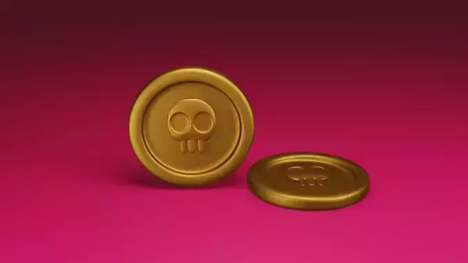 3D LOW POLY SKULL GOLDEN COIN