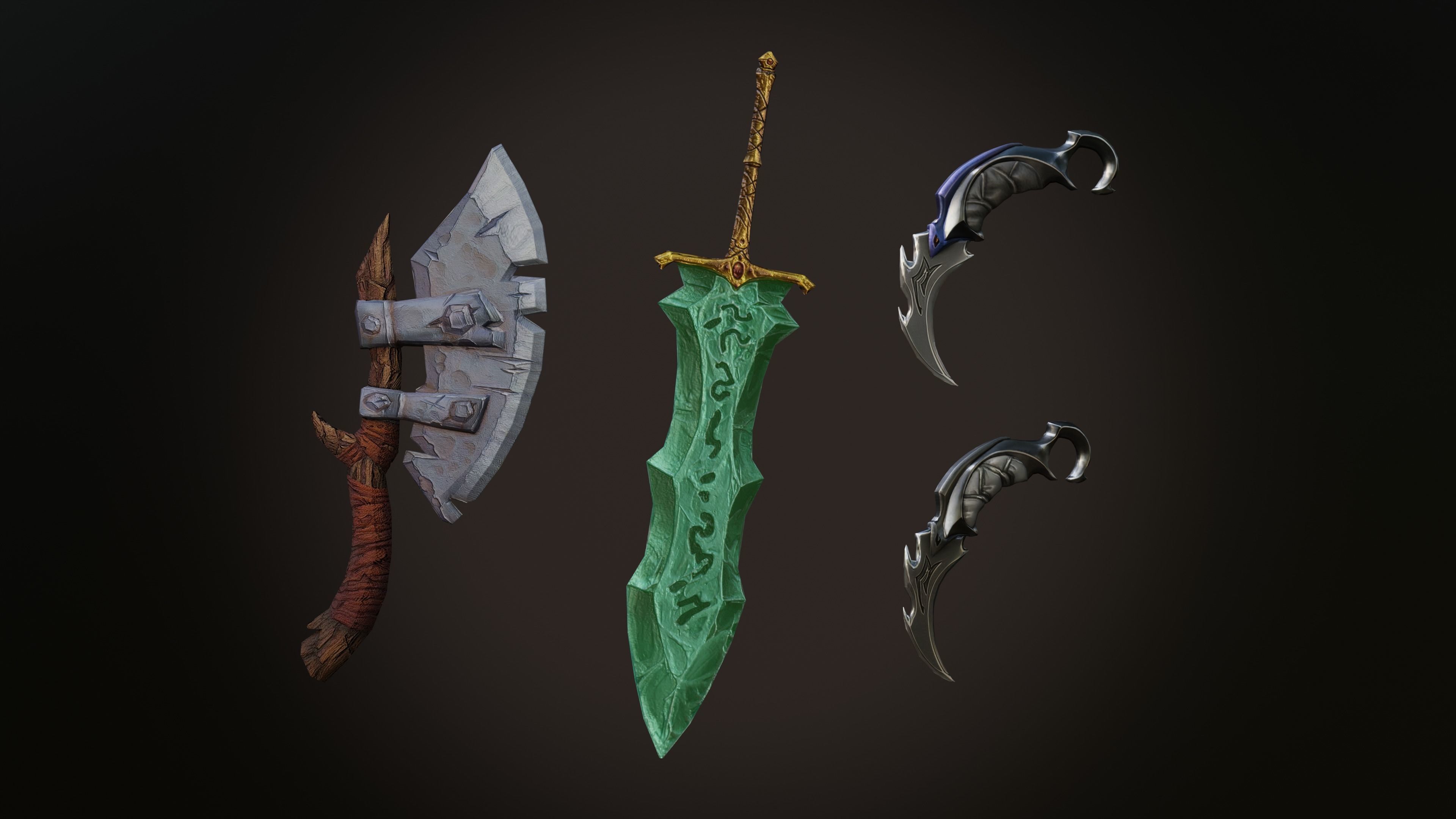 A set of three popular weapons Free low-poly 3D model_7