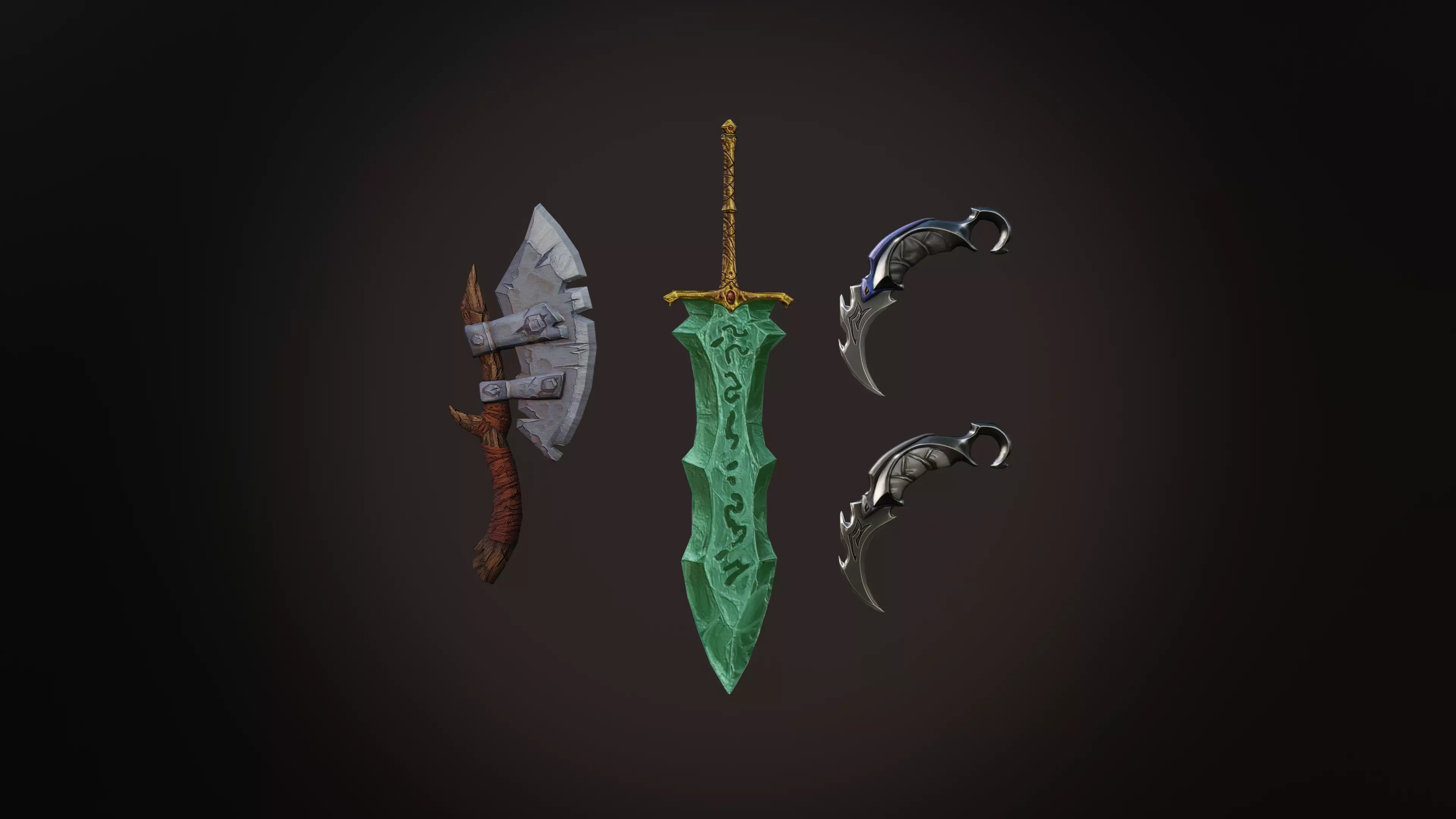 A set of three popular weapons Free low-poly 3D model_0