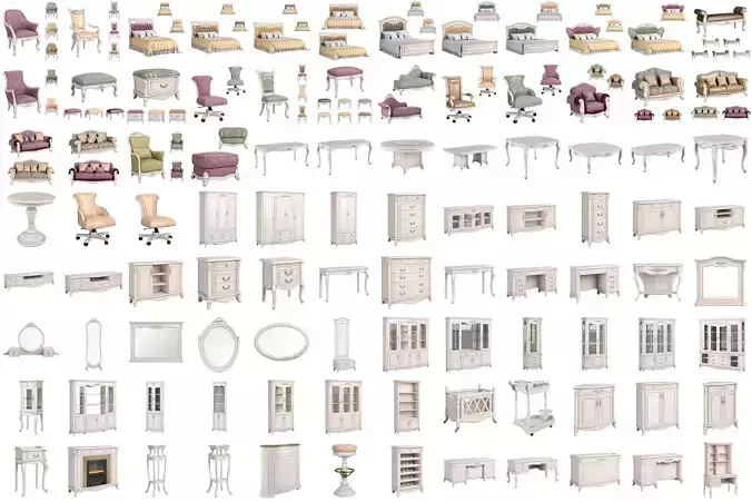 230 Carpenter Set of 96 Furniture Items 3D Model Collection
