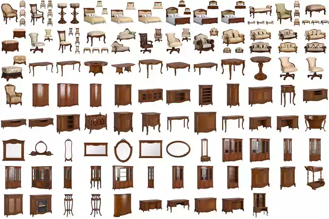 230-1 Carpenter Set of 94 Furniture Items 3D Model Collection