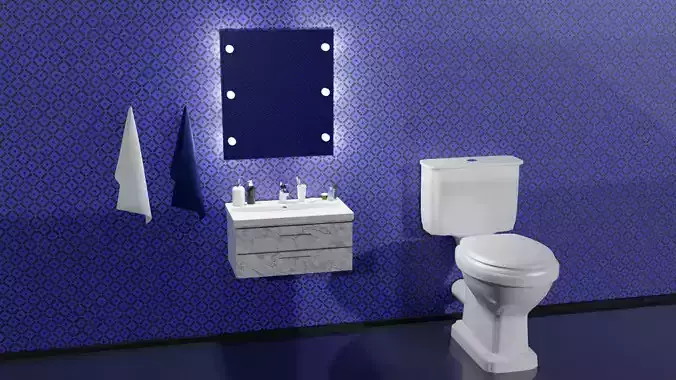 Toilet WC plus Washbasin Design Low-poly 3D model