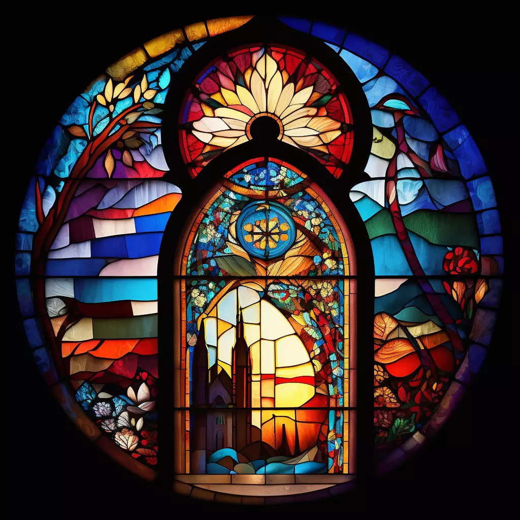 Glass art flat fantasy church window with colors Low-poly 3D model