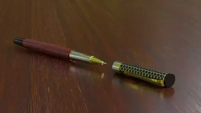 Pen 3D model on wooden table