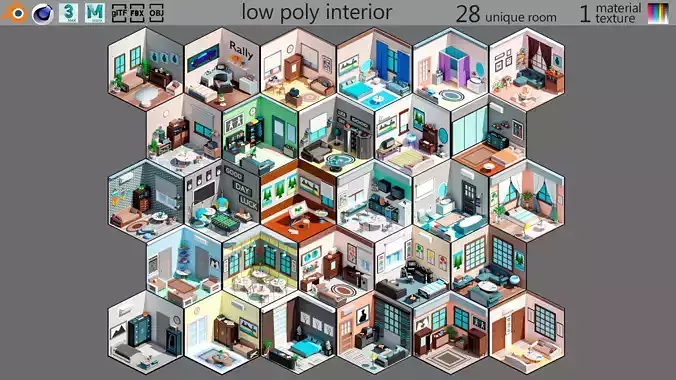 Cartoon interior 3 Low-poly 3D model