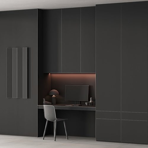 220 office furniture 06 workplace 02 minimal gray stucco 3D model 6