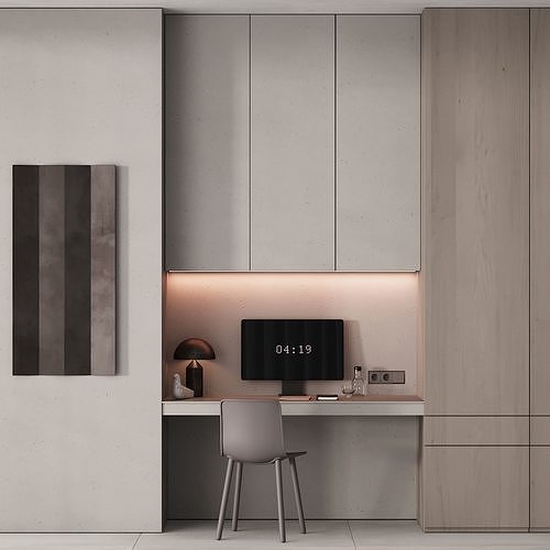 220 office furniture 06 workplace 02 minimal gray stucco 3D model 4