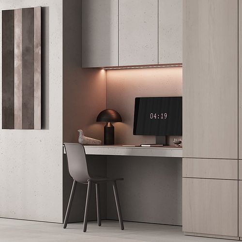220 office furniture 06 workplace 02 minimal gray stucco 3D model 2