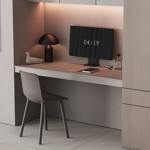 220 office furniture 06 workplace 02 minimal gray stucco 3D model 5