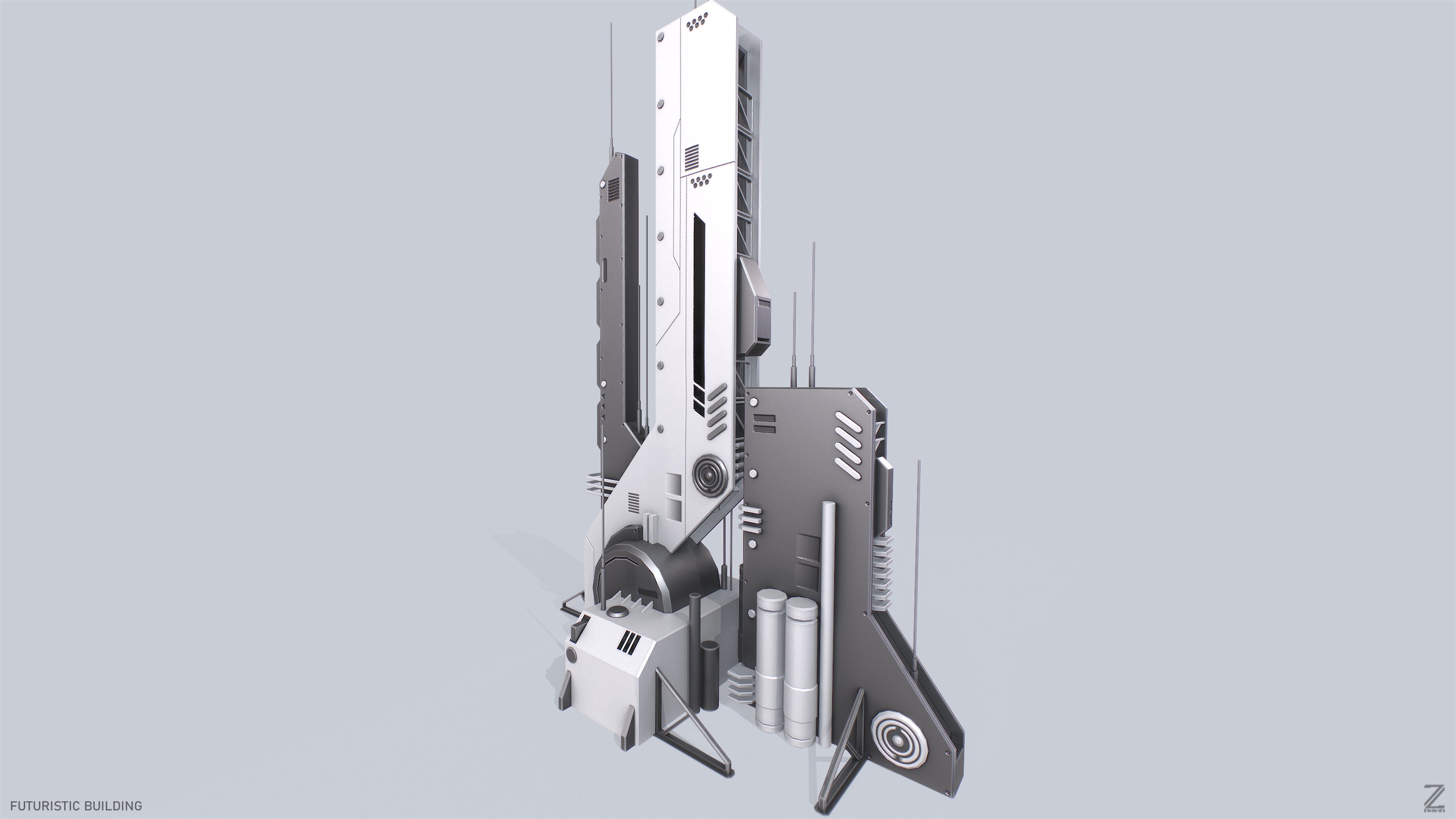 Futuristic building Low-poly 3D model_4
