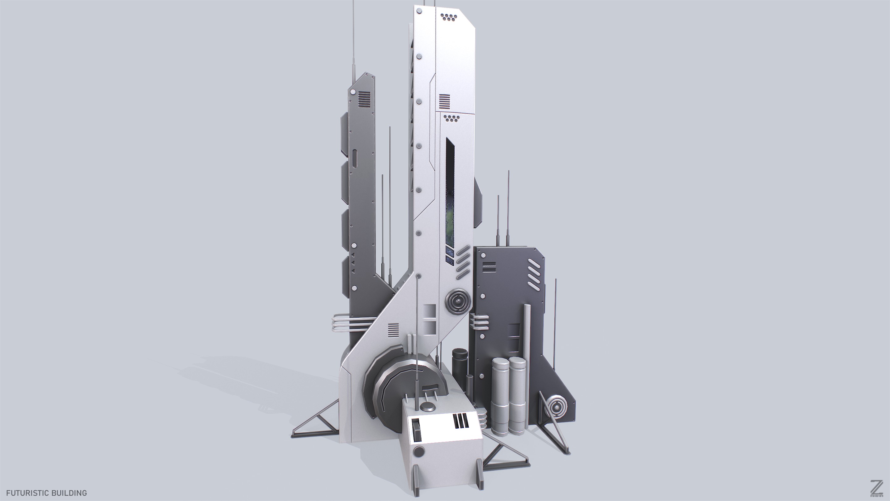 Futuristic building Low-poly 3D model_2