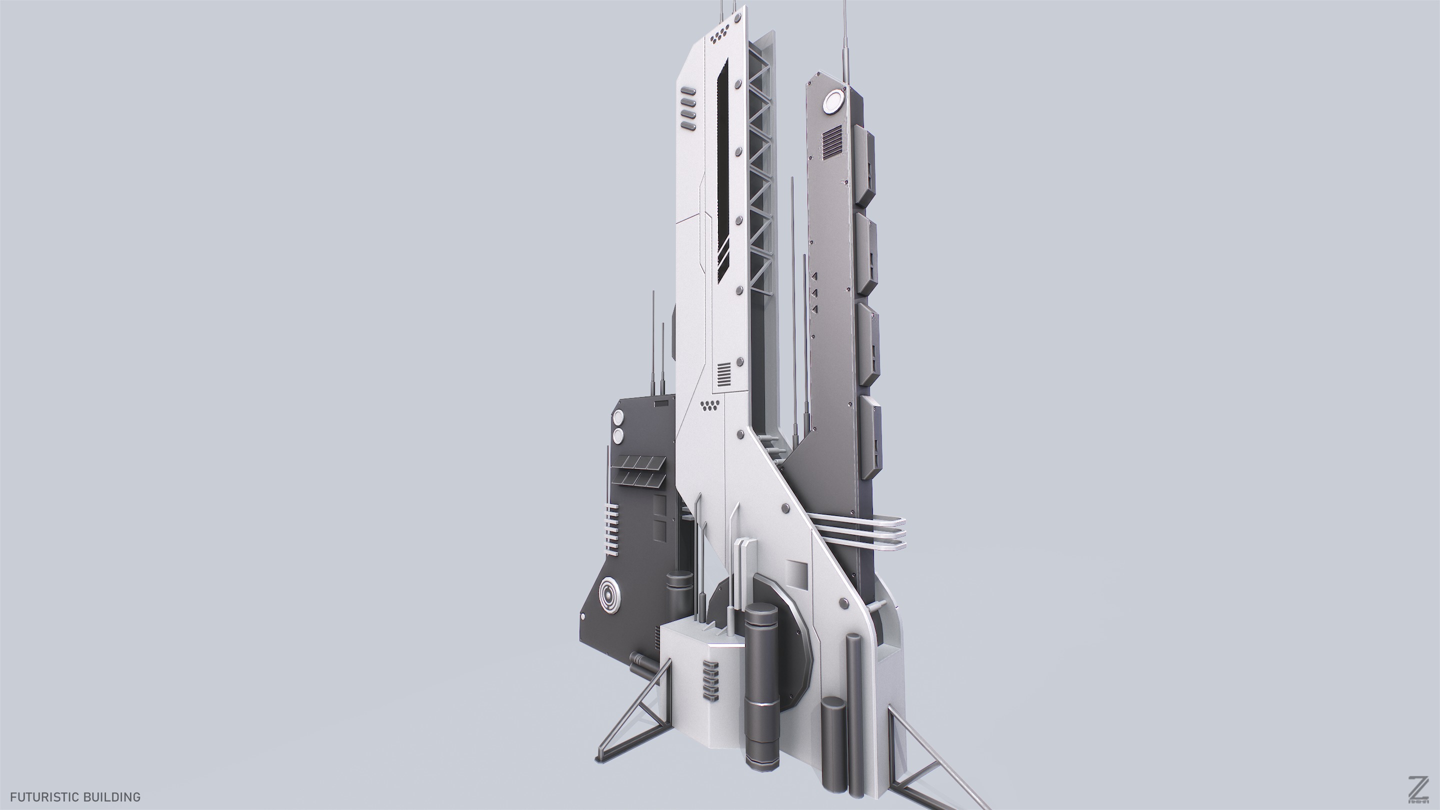 Futuristic building Low-poly 3D model_7