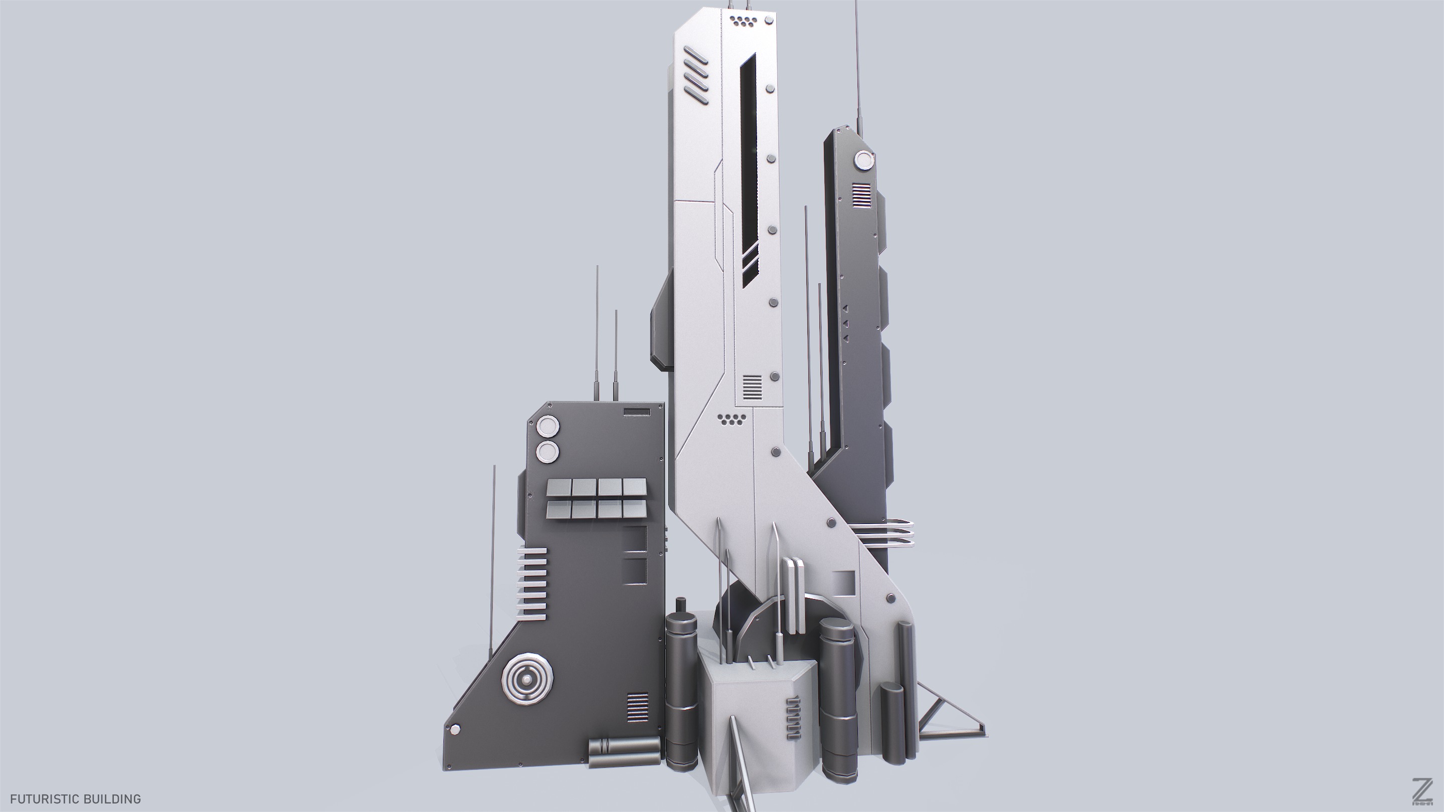 Futuristic building Low-poly 3D model_6