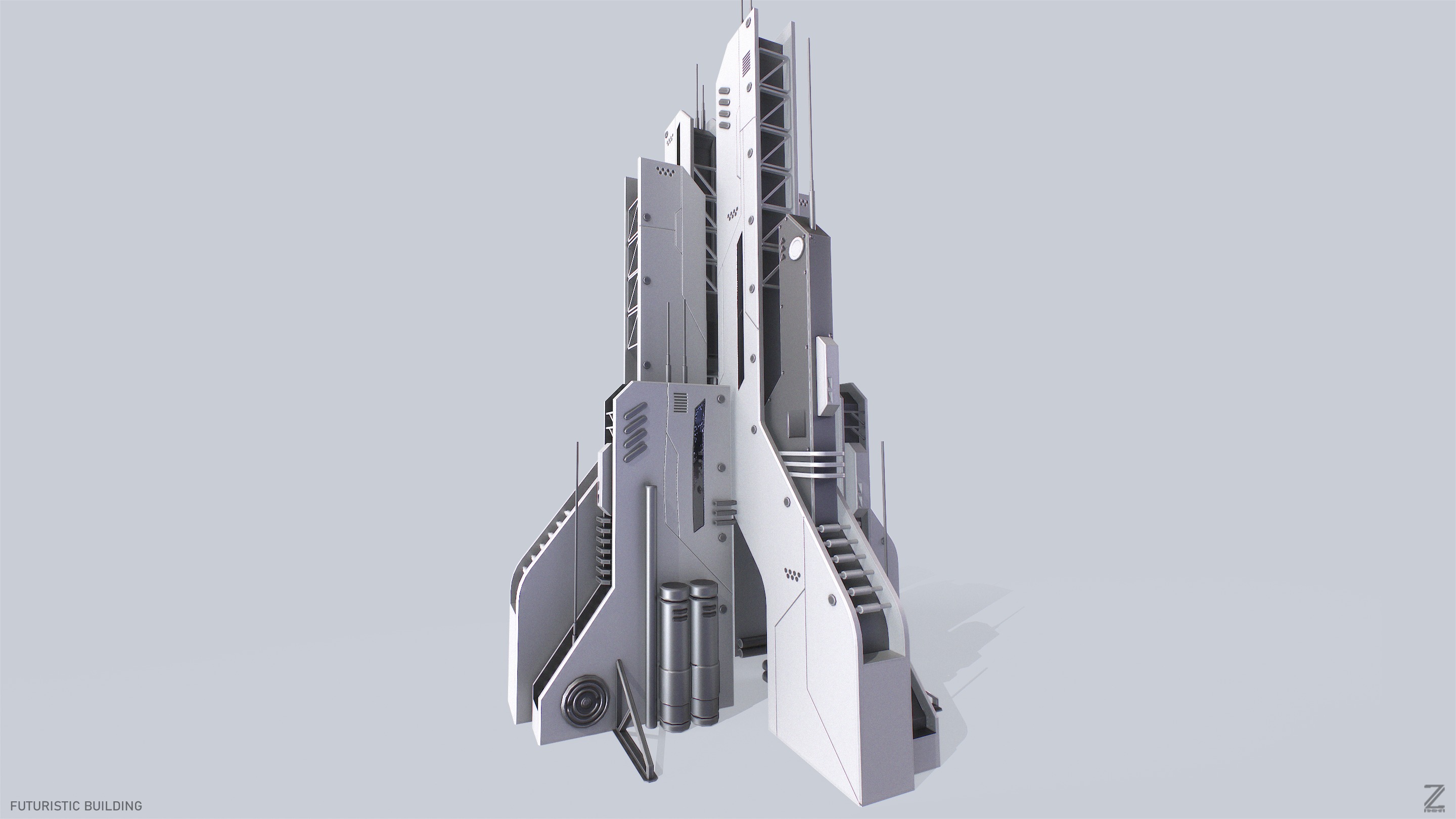 Futuristic building Low-poly 3D model_4