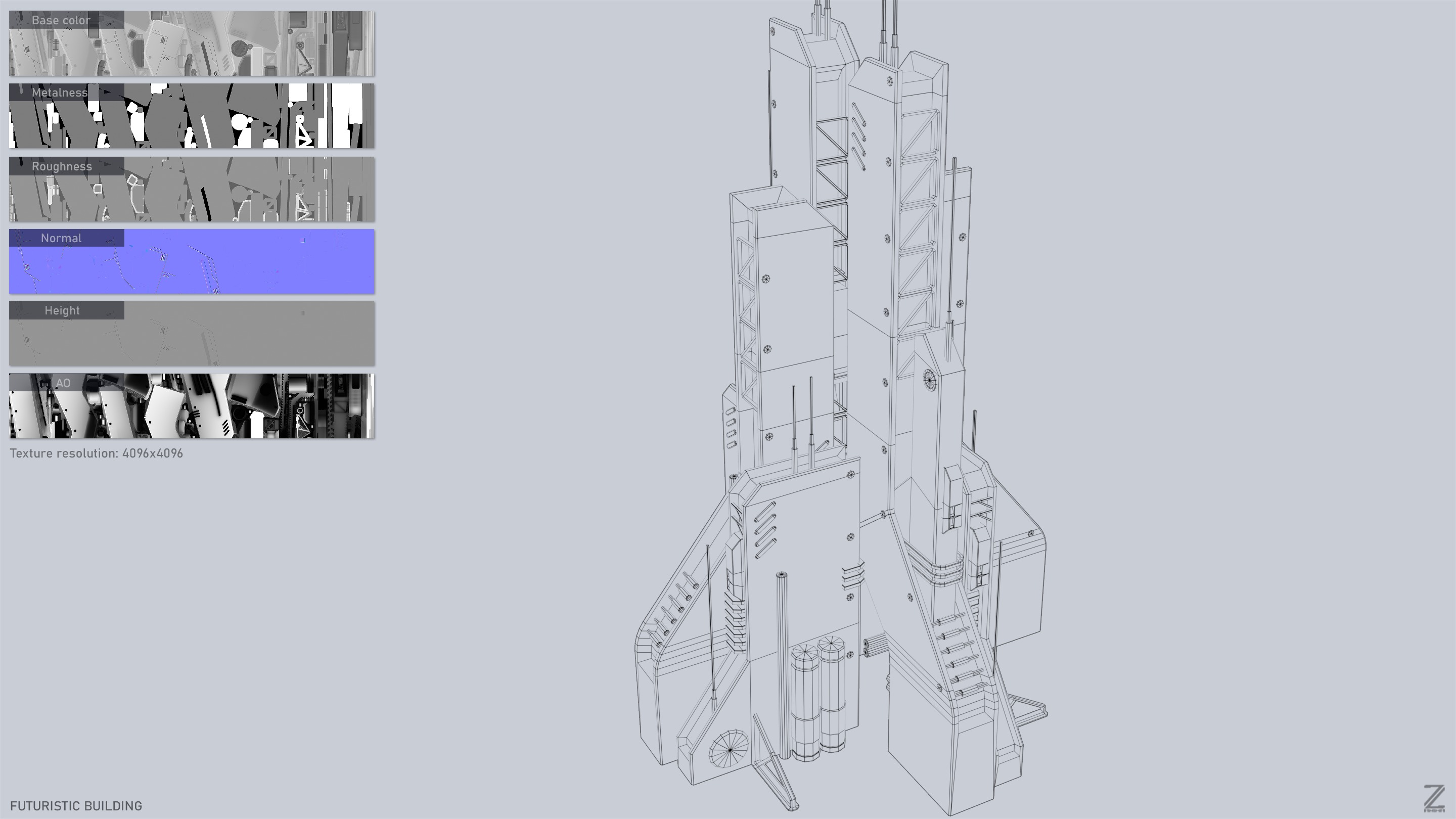 Futuristic building Low-poly 3D model_3