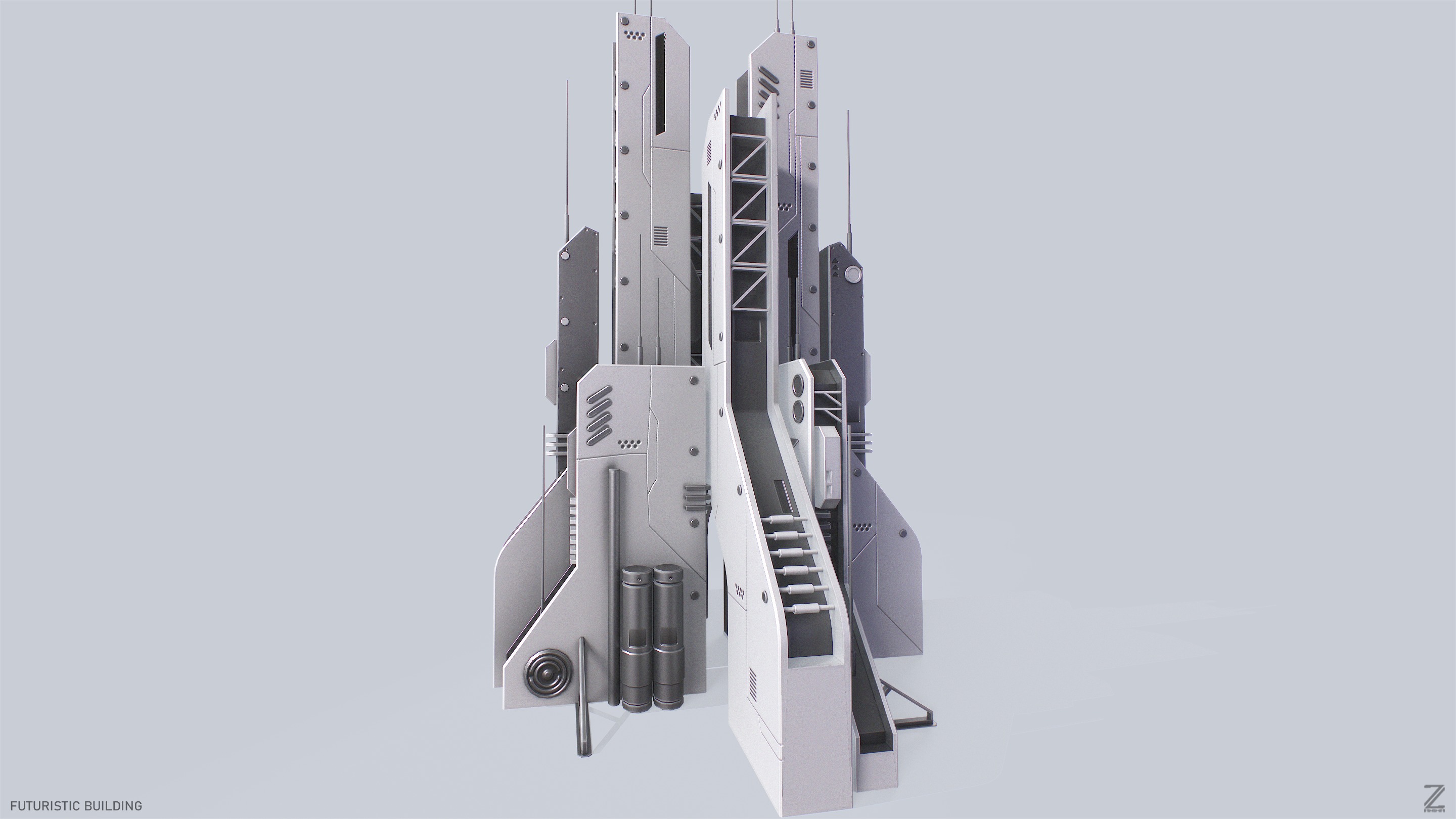 Futuristic building Low-poly 3D model_2