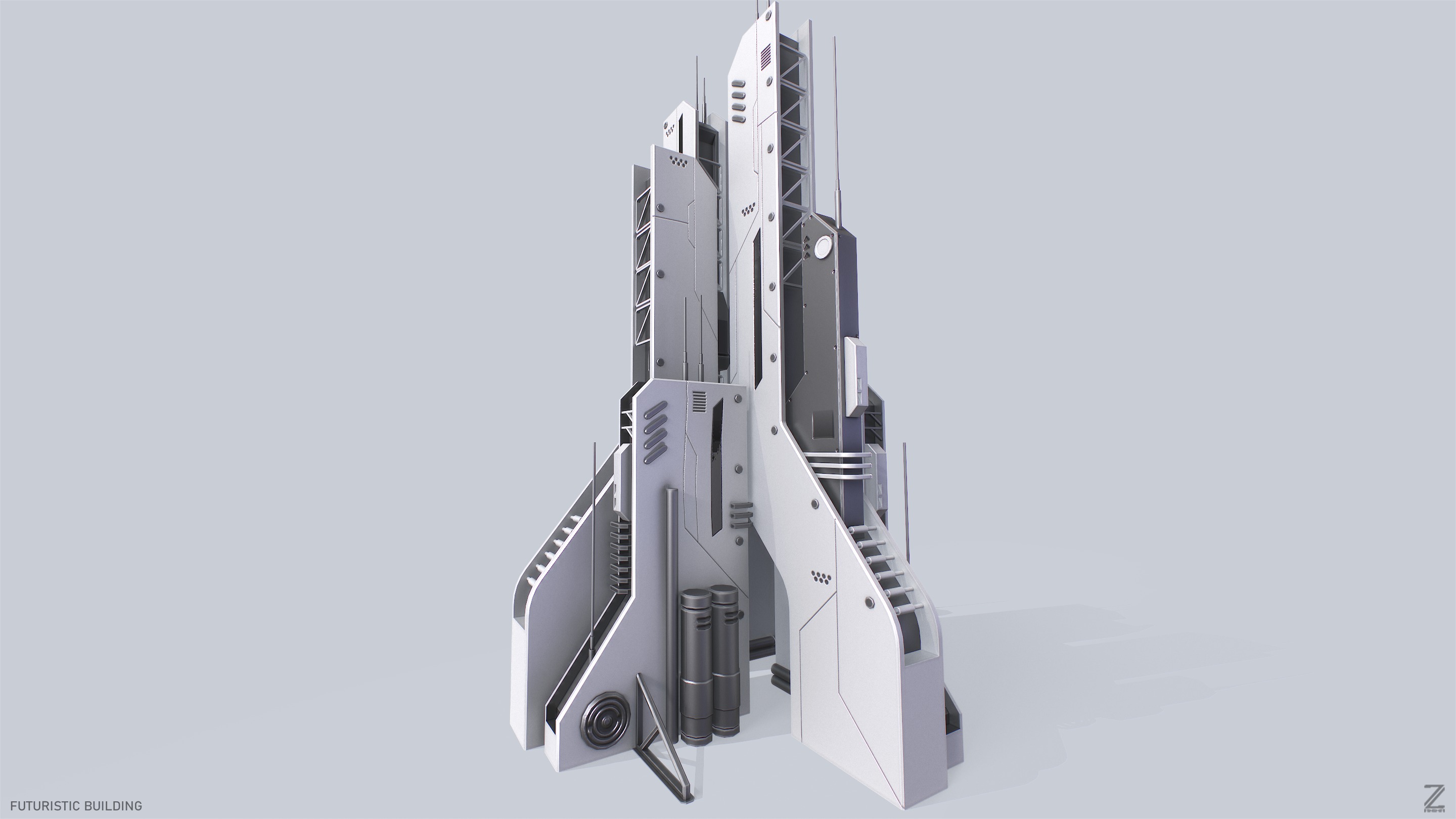 Futuristic building Low-poly 3D model_6