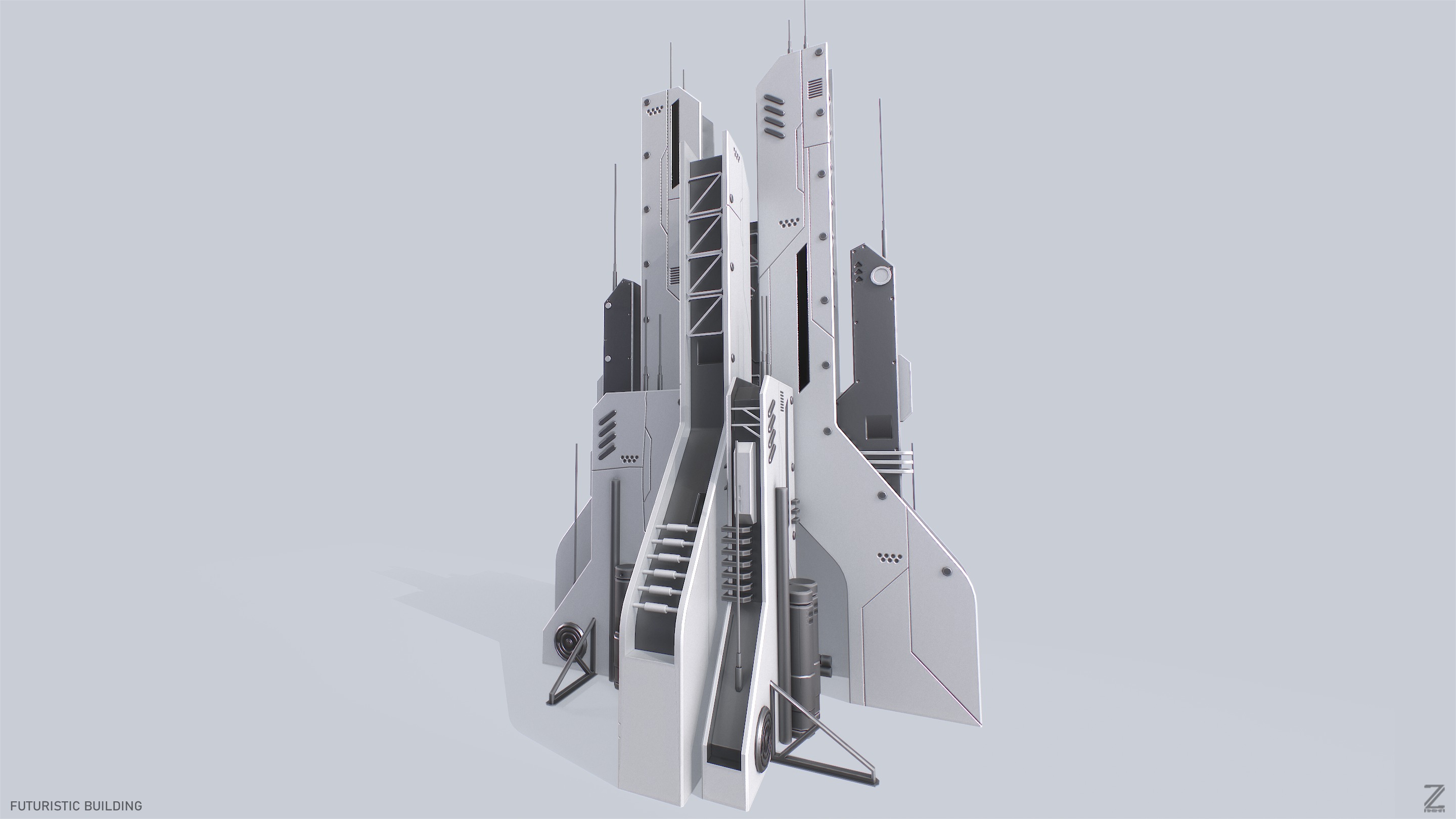 Futuristic building Low-poly 3D model_5