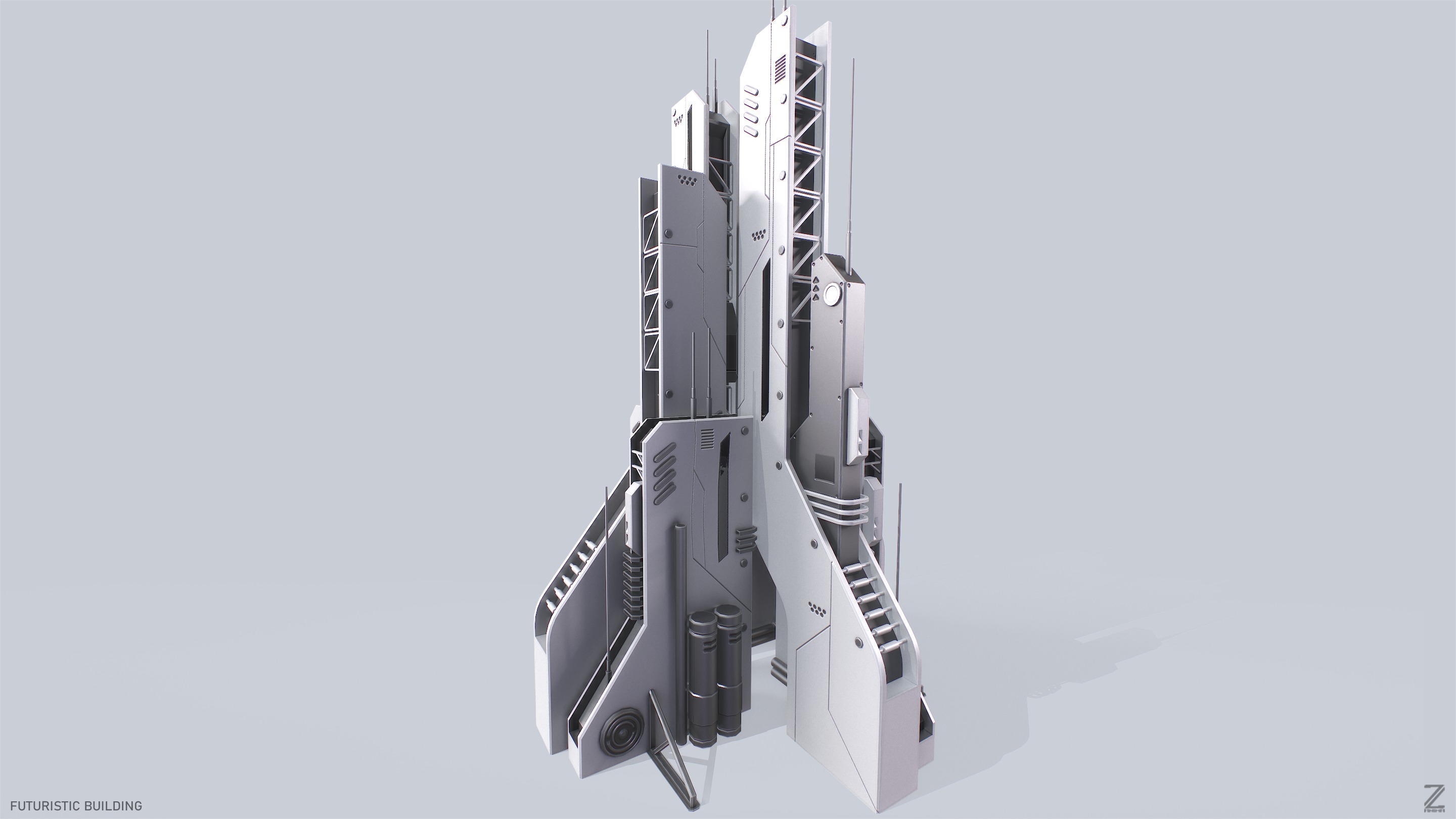 Futuristic building Low-poly 3D model_8